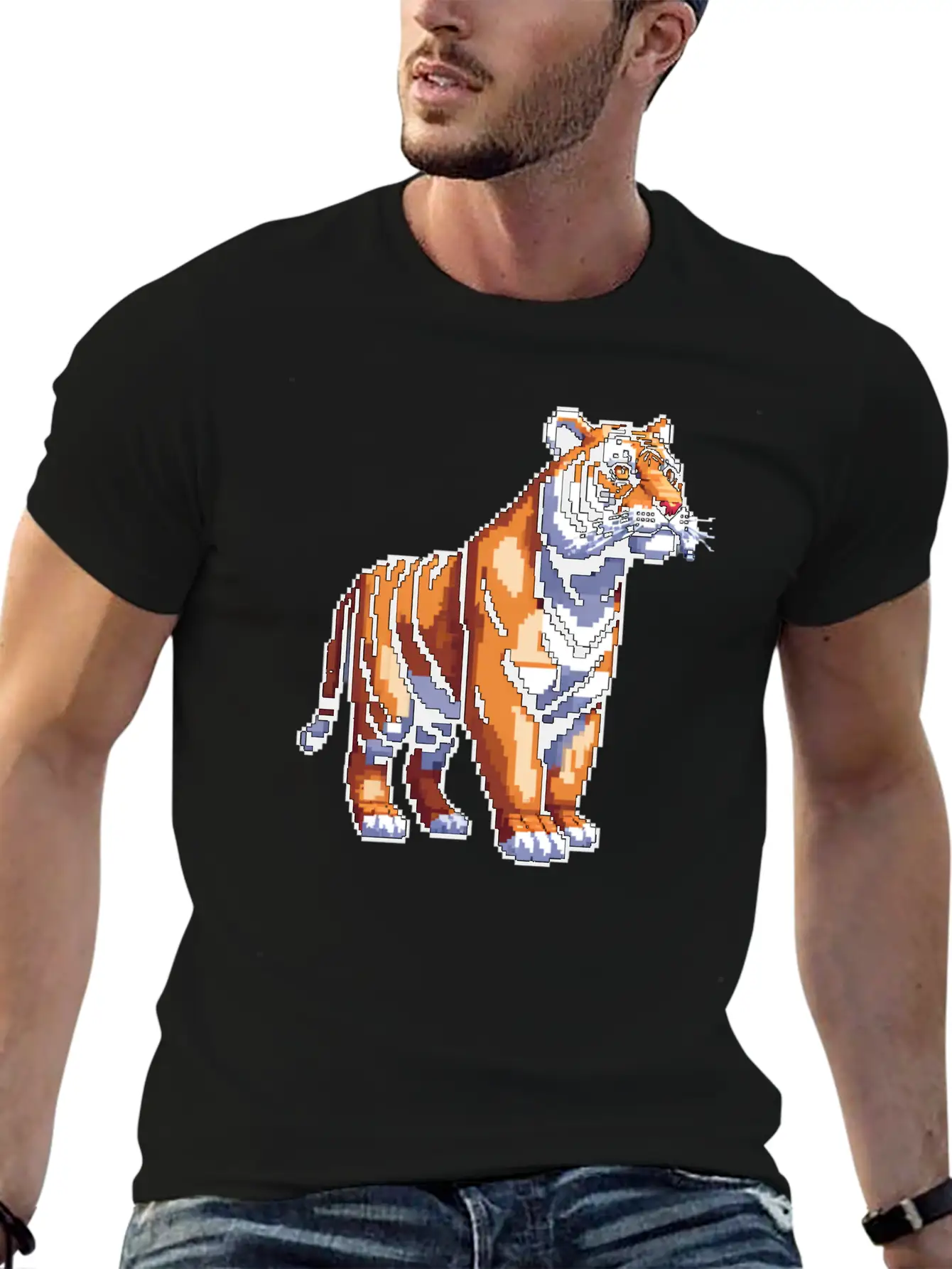 A Pixel Art Of A Tiger Classic Fit Graphic Tee For Daily Comfort – Unisex Cotton Shirt