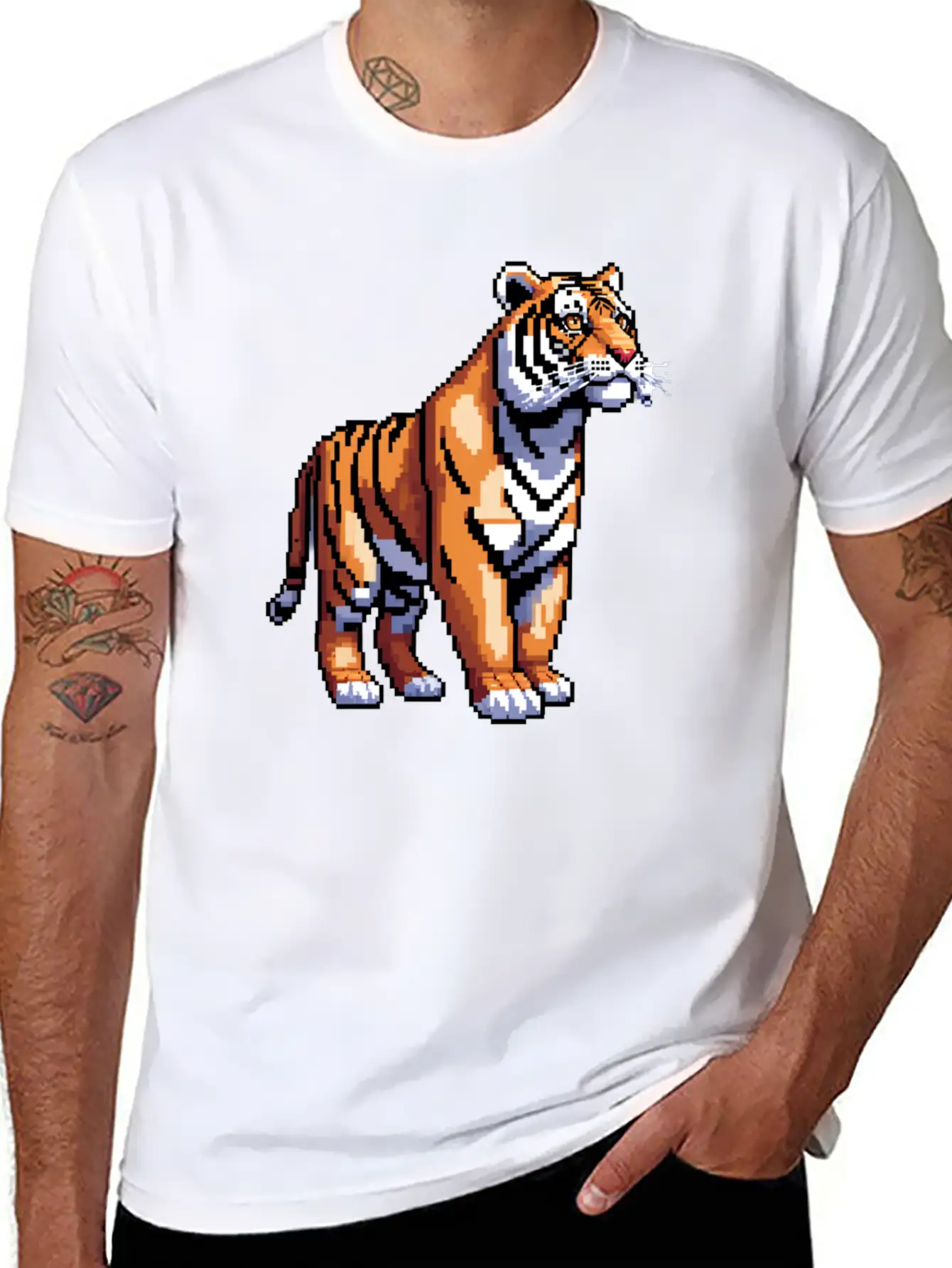 A Pixel Art Of A Tiger Classic Fit Graphic Tee For Daily Comfort – Unisex Cotton Shirt