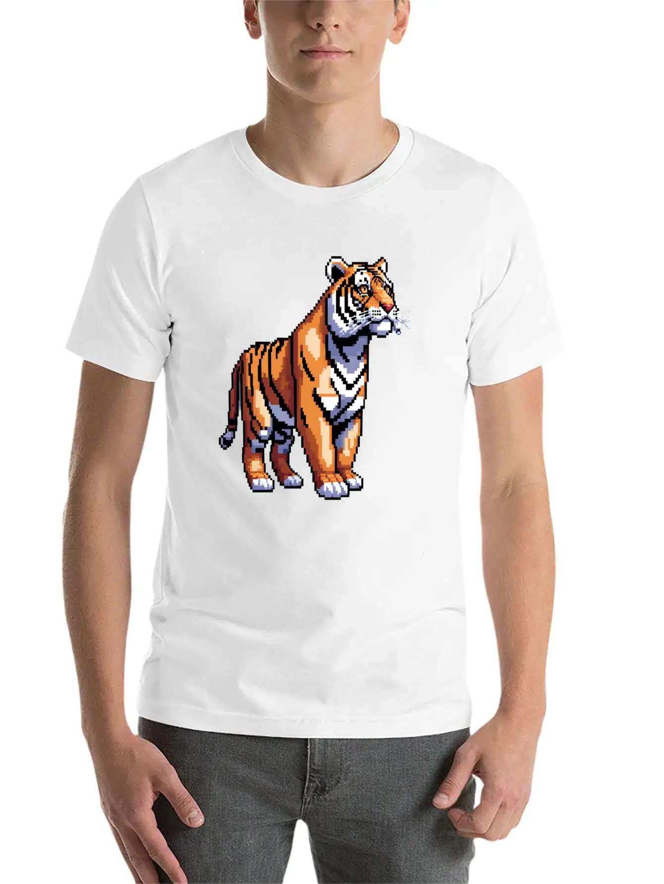 A Pixel Art Of A Tiger Classic Fit Graphic Tee For Daily Comfort – Unisex Cotton Shirt