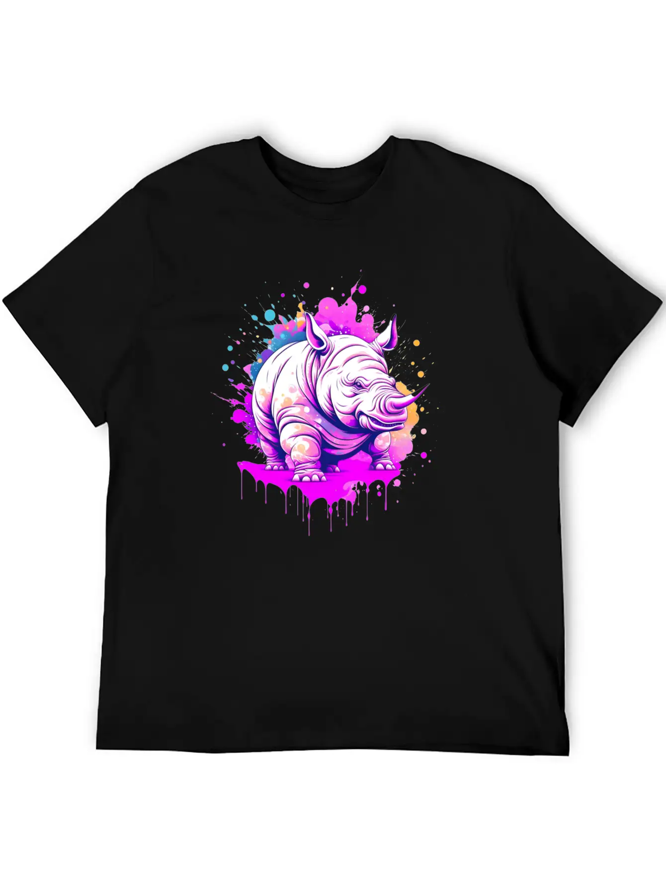 A Rhino With Paint Splatters On It's Face Breathable Soft Cotton T-Shirt – Timeless Casual Look
