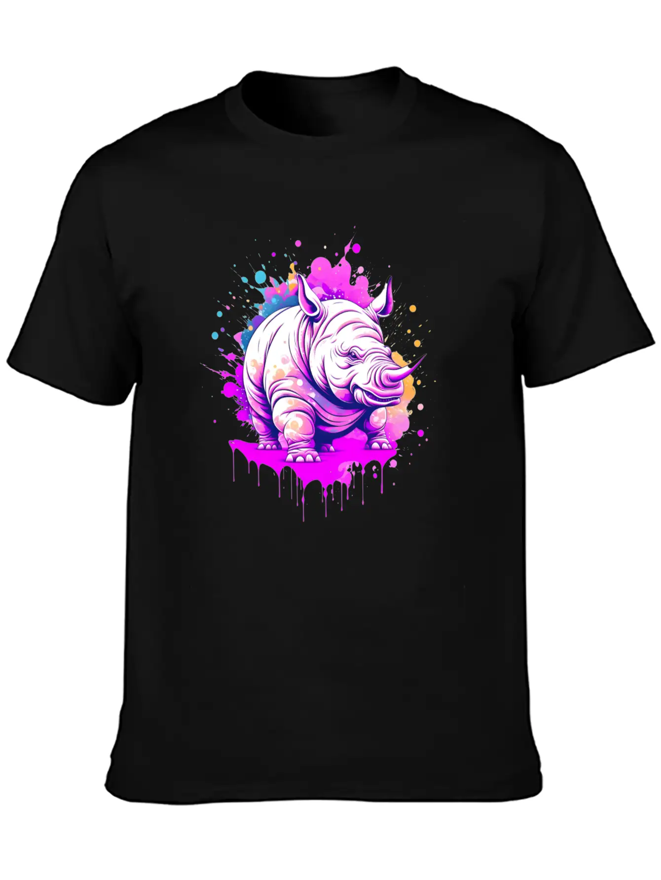 A Rhino With Paint Splatters On It's Face Breathable Soft Cotton T-Shirt – Timeless Casual Look