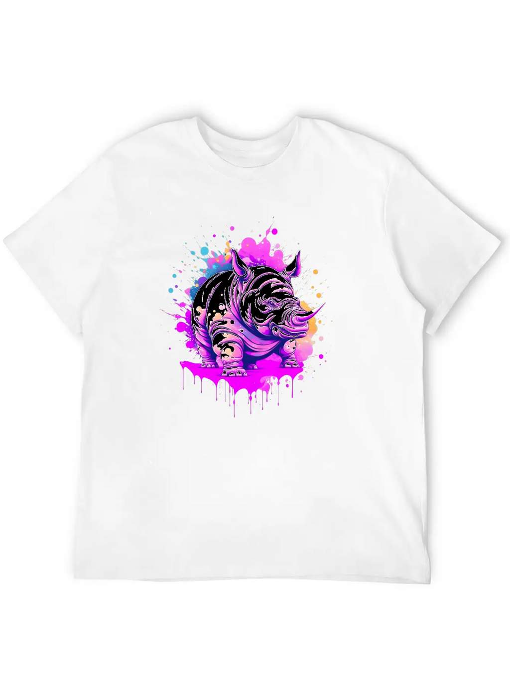 A Rhino With Paint Splatters On It's Face Breathable Soft Cotton T-Shirt – Timeless Casual Look