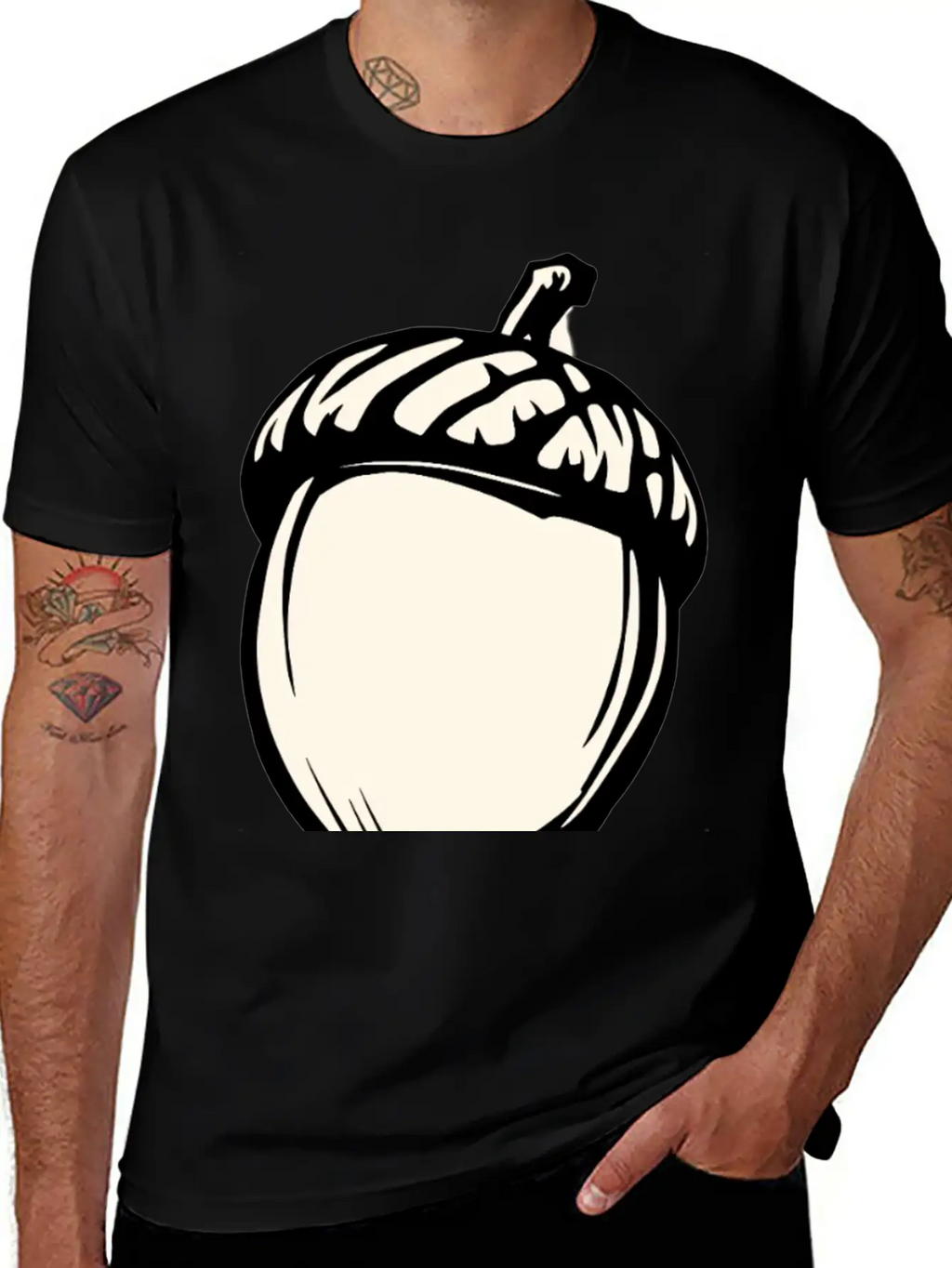 A Single Acorn In Black And White Classic Fit Graphic Tee For Daily Comfort – Unisex Cotton Shirt