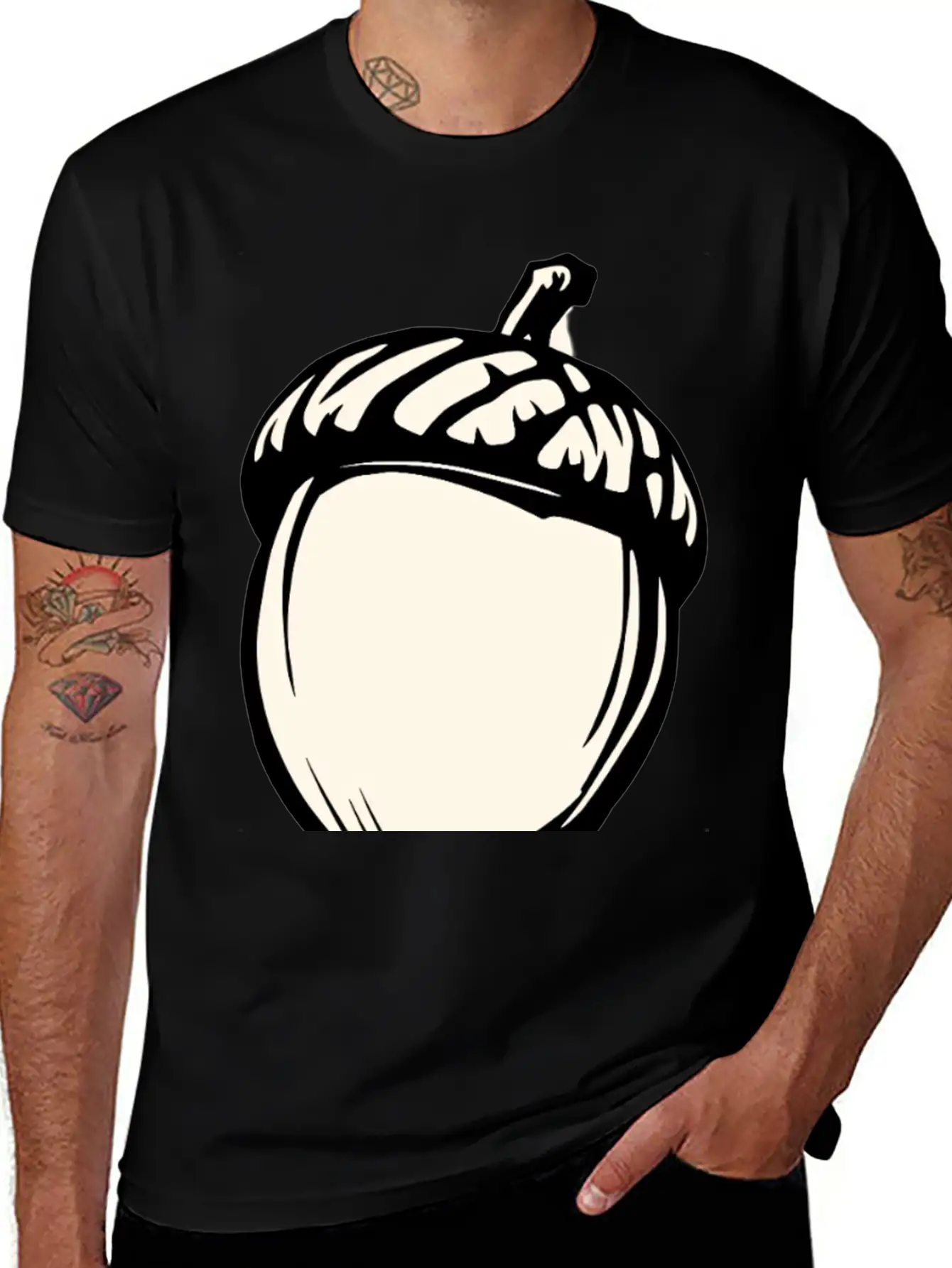 A Single Acorn In Black And White Classic Fit Graphic Tee For Daily Comfort – Unisex Cotton Shirt