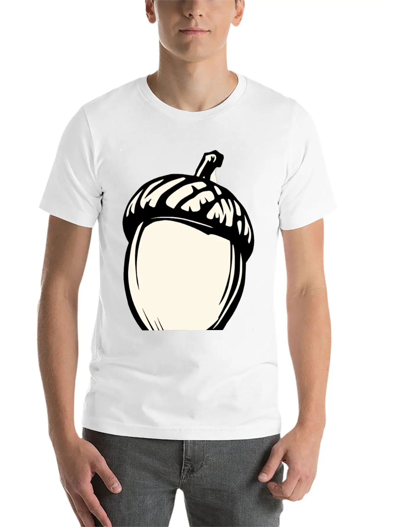 A Single Acorn In Black And White Classic Fit Graphic Tee For Daily Comfort – Unisex Cotton Shirt