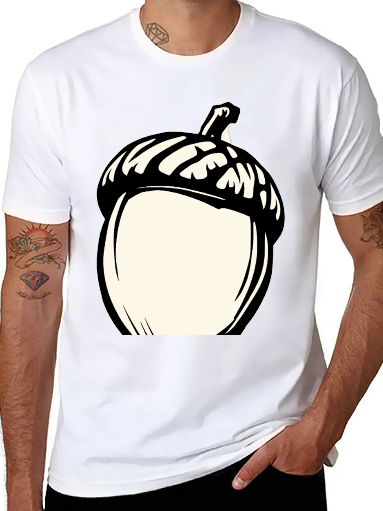 A Single Acorn In Black And White Classic Fit Graphic Tee For Daily Comfort – Unisex Cotton Shirt