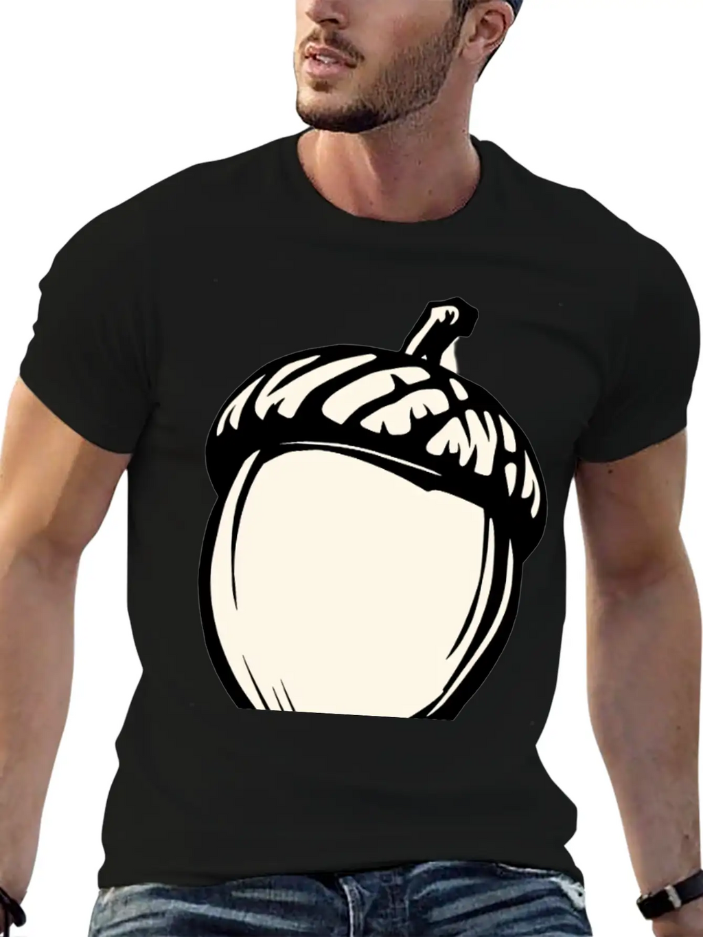 A Single Acorn In Black And White Classic Fit Graphic Tee For Daily Comfort – Unisex Cotton Shirt