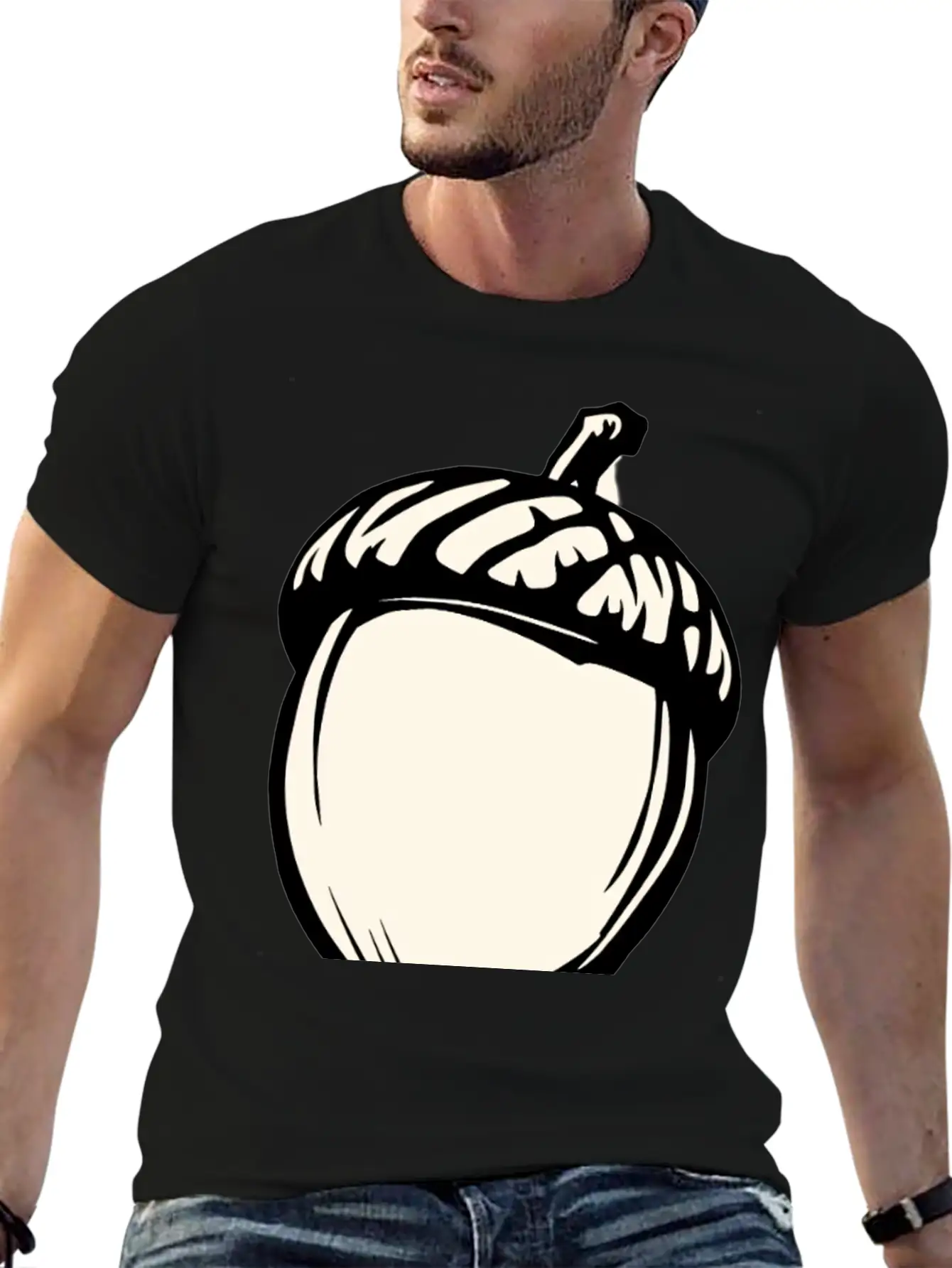 A Single Acorn In Black And White Classic Fit Graphic Tee For Daily Comfort – Unisex Cotton Shirt