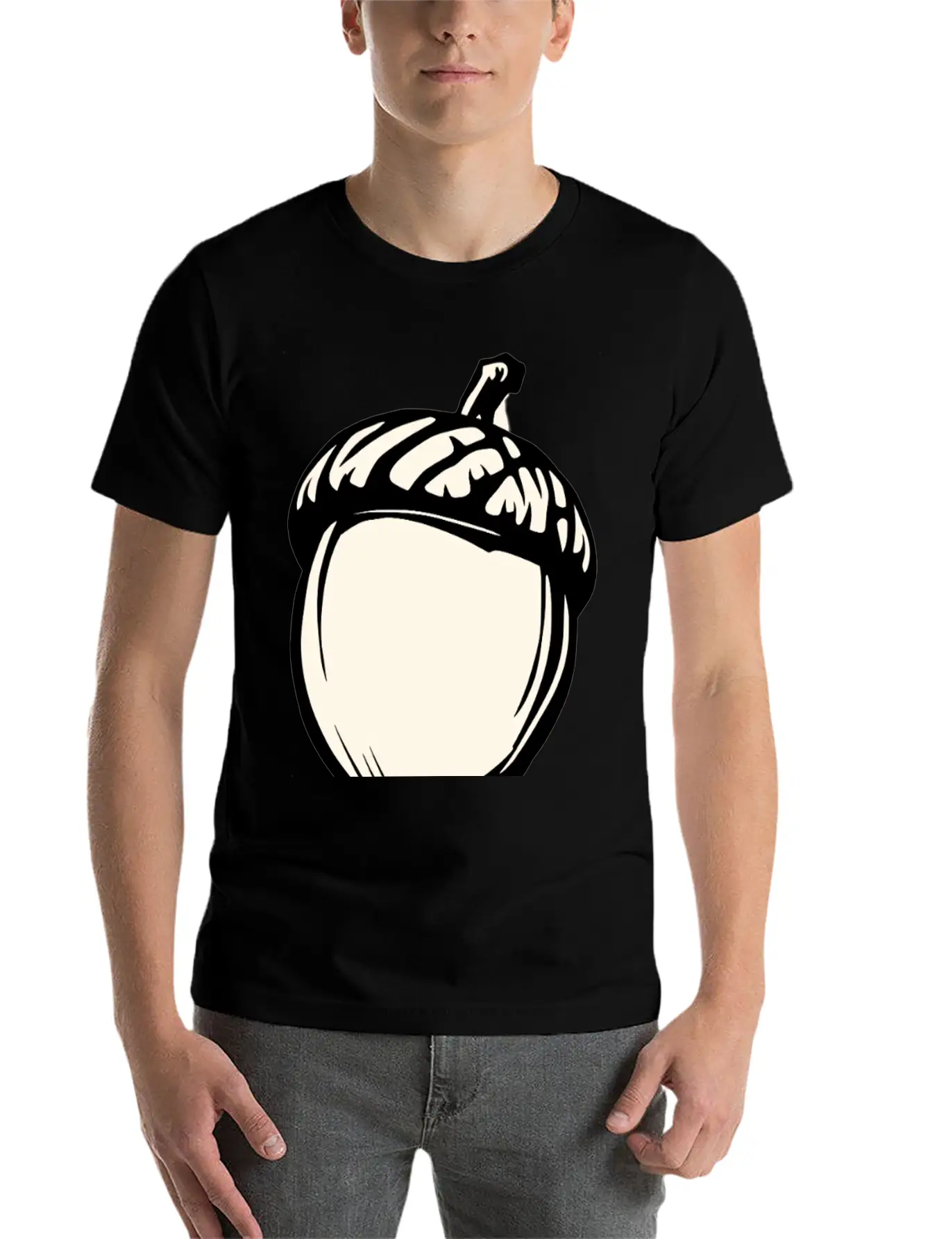 A Single Acorn In Black And White Classic Fit Graphic Tee For Daily Comfort – Unisex Cotton Shirt