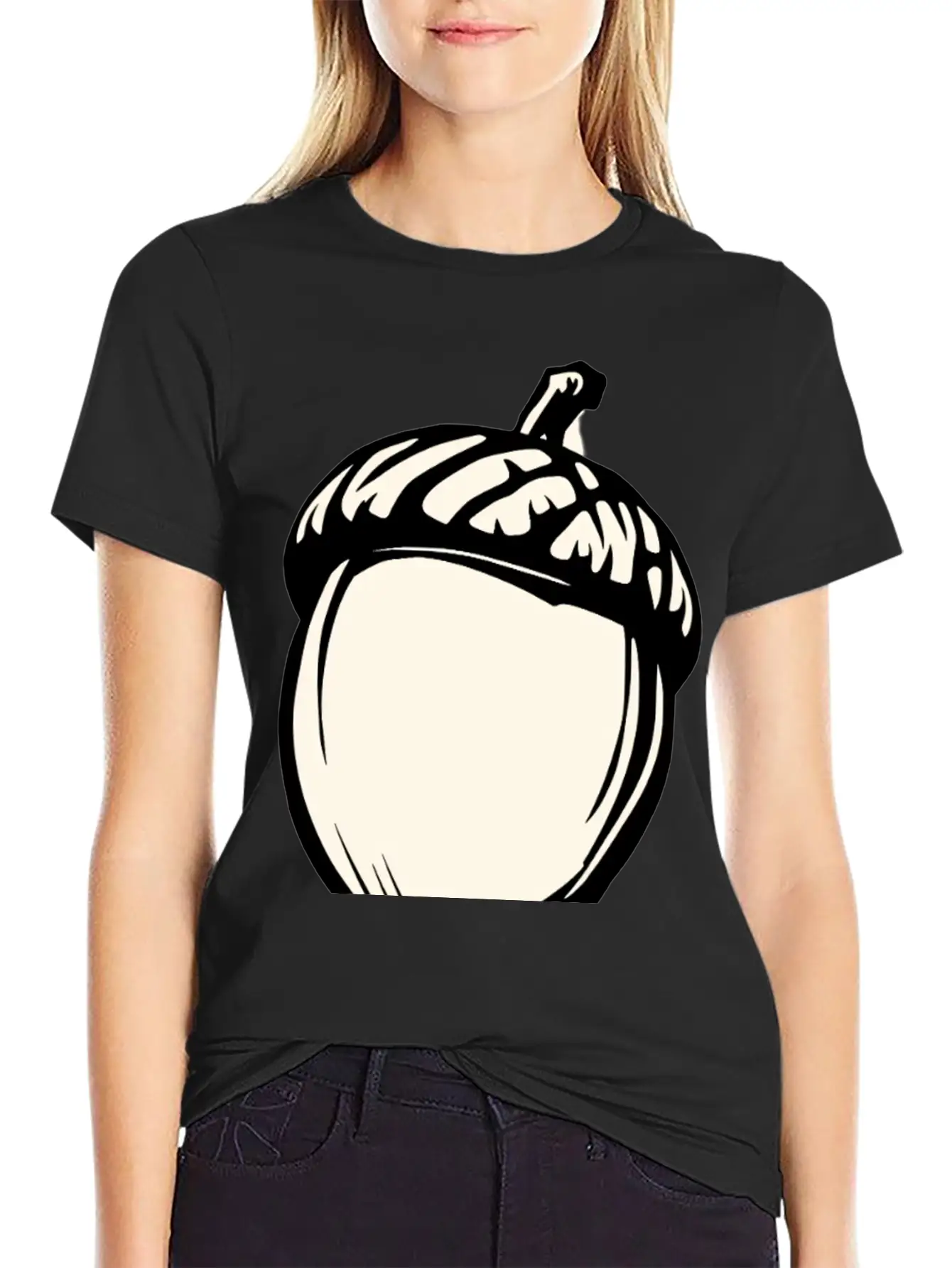 A Single Acorn In Black And White Classic Fit Graphic Tee For Daily Comfort – Unisex Cotton Shirt