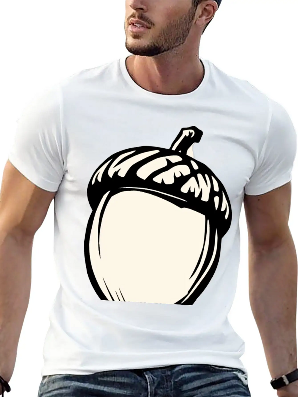 A Single Acorn In Black And White Classic Fit Graphic Tee For Daily Comfort – Unisex Cotton Shirt