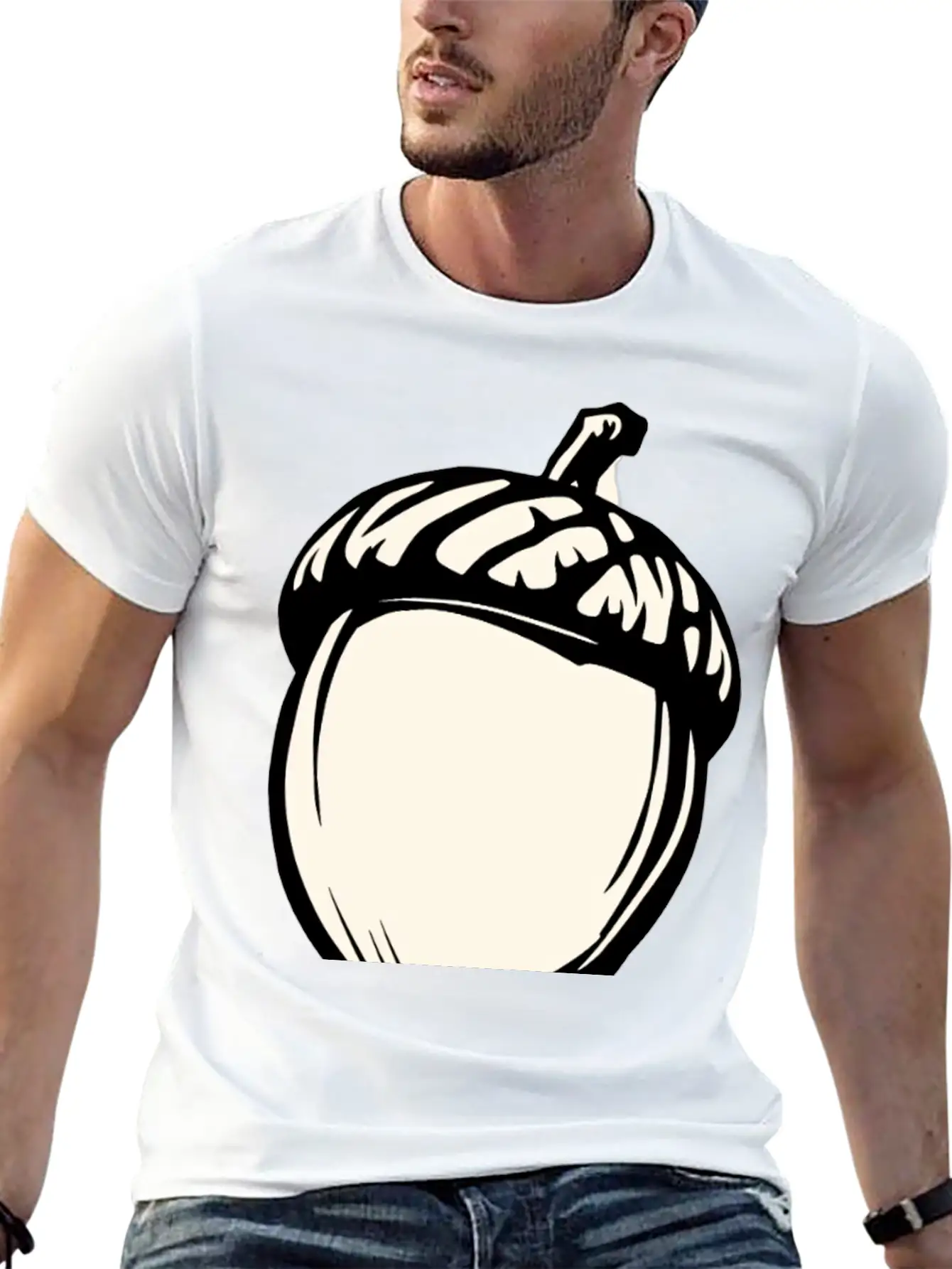 A Single Acorn In Black And White Classic Fit Graphic Tee For Daily Comfort – Unisex Cotton Shirt