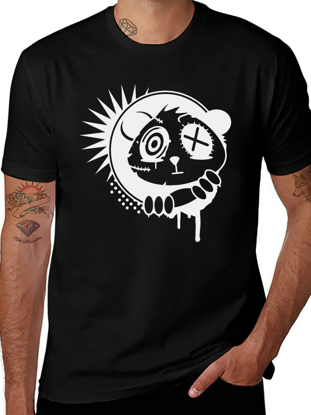 A Sticker With Panda Bear Head Unisex Casual T-Shirt – Clean Design For Daily Comfort