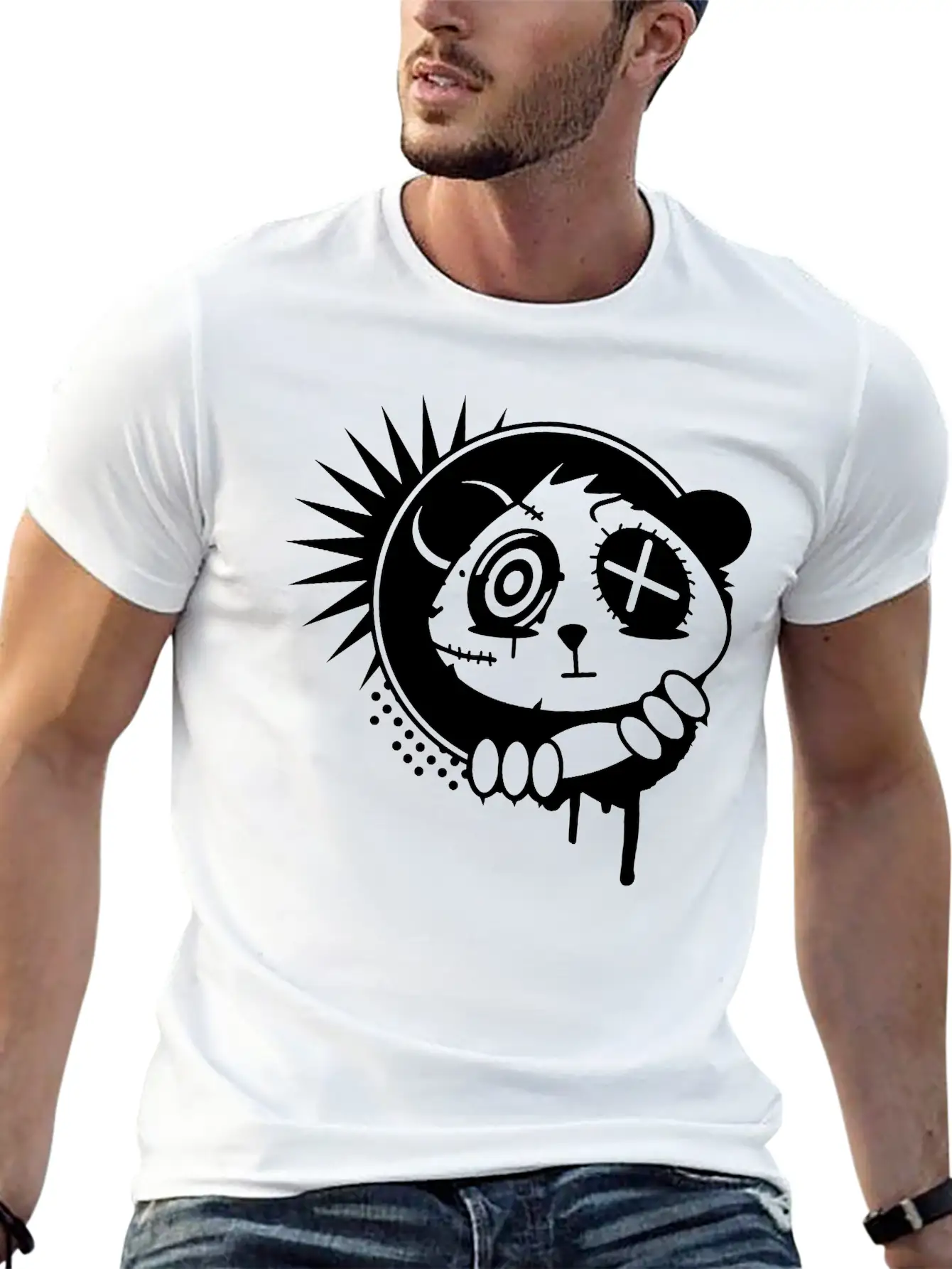 A Sticker With Panda Bear Head Unisex Casual T-Shirt – Clean Design For Daily Comfort