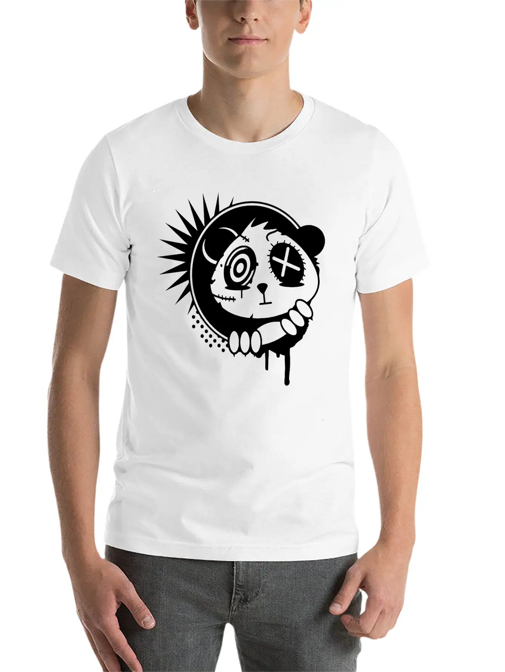 A Sticker With Panda Bear Head Unisex Casual T-Shirt – Clean Design For Daily Comfort