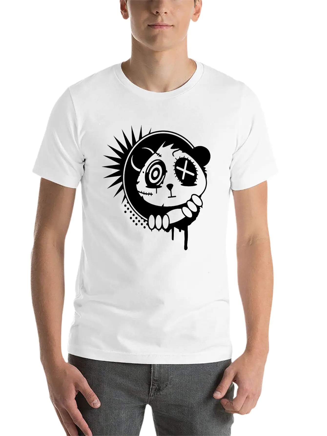 A Sticker With Panda Bear Head Unisex Casual T-Shirt – Clean Design For Daily Comfort