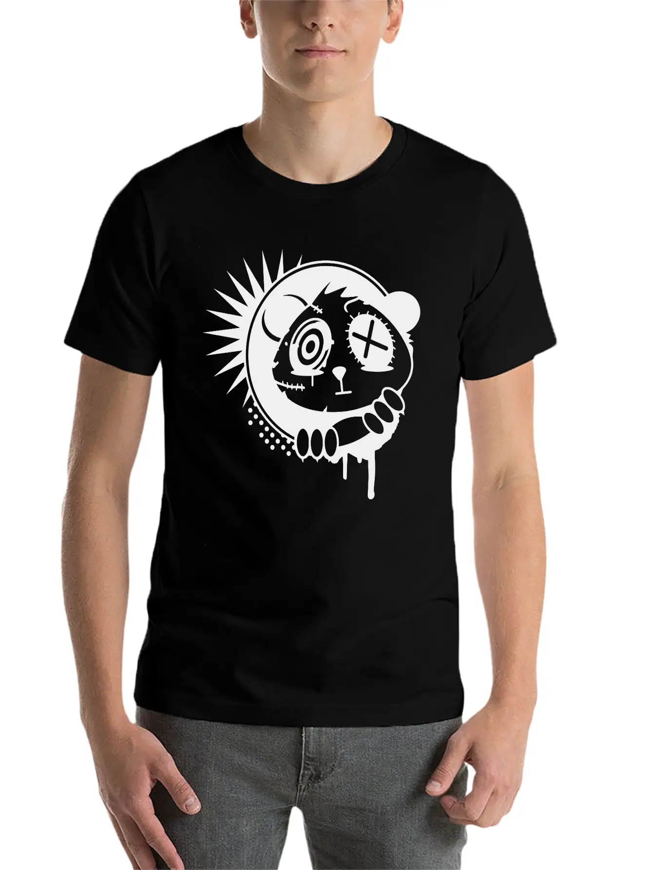 A Sticker With Panda Bear Head Unisex Casual T-Shirt – Clean Design For Daily Comfort