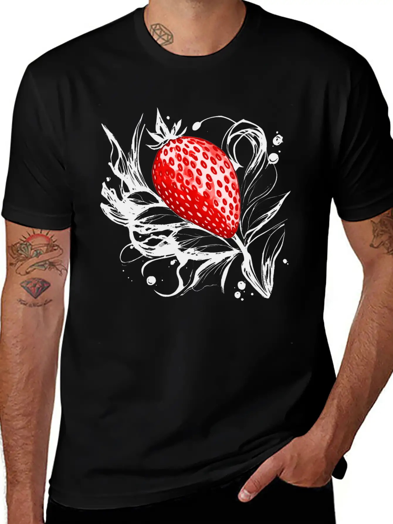 A Strawberry Ink Drawing Simple Everyday Graphic Tee – Lightweight Summer Wear