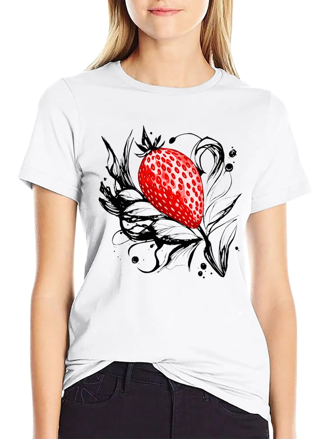 A Strawberry Ink Drawing Simple Everyday Graphic Tee – Lightweight Summer Wear