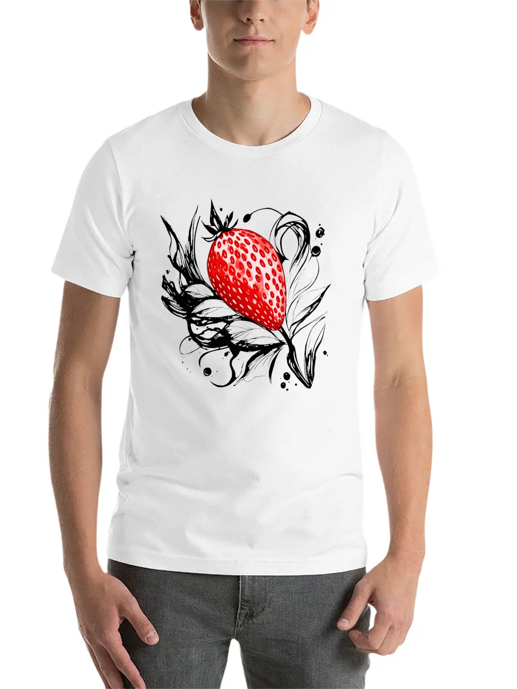 A Strawberry Ink Drawing Simple Everyday Graphic Tee – Lightweight Summer Wear