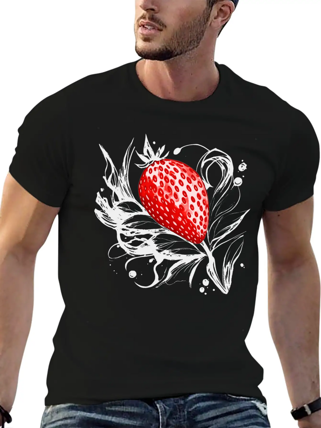 A Strawberry Ink Drawing Simple Everyday Graphic Tee – Lightweight Summer Wear