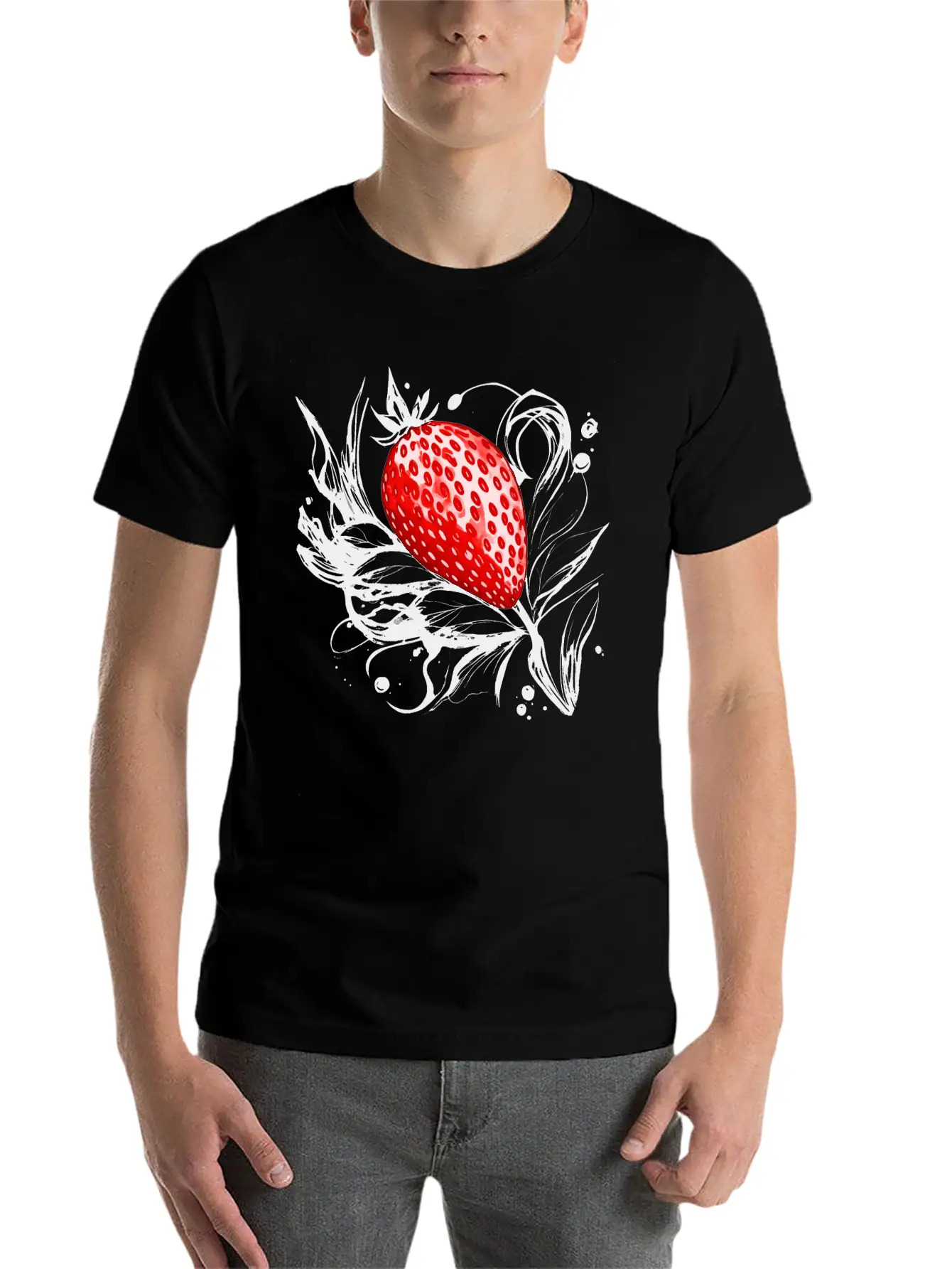 A Strawberry Ink Drawing Simple Everyday Graphic Tee – Lightweight Summer Wear
