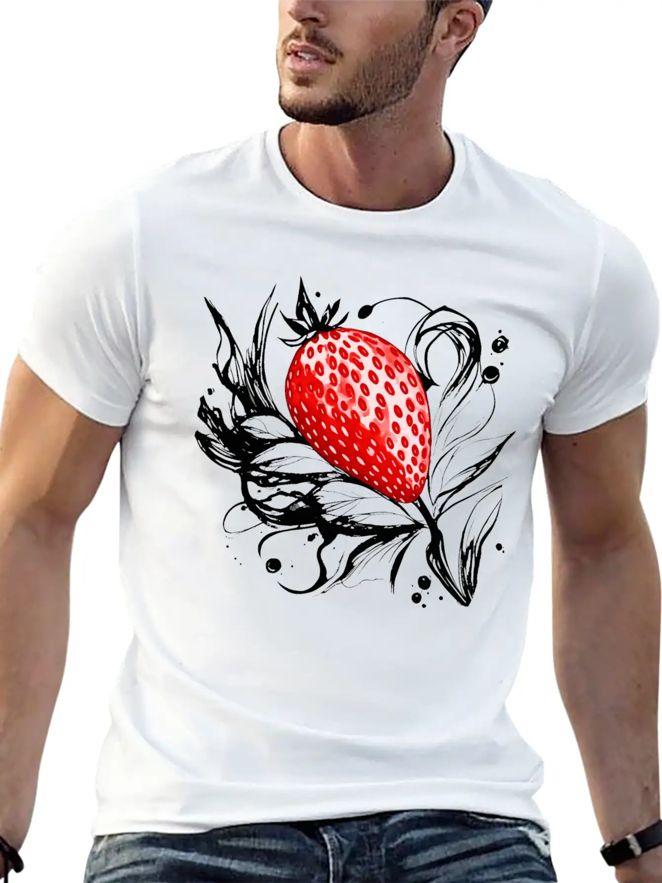 A Strawberry Ink Drawing Simple Everyday Graphic Tee – Lightweight Summer Wear