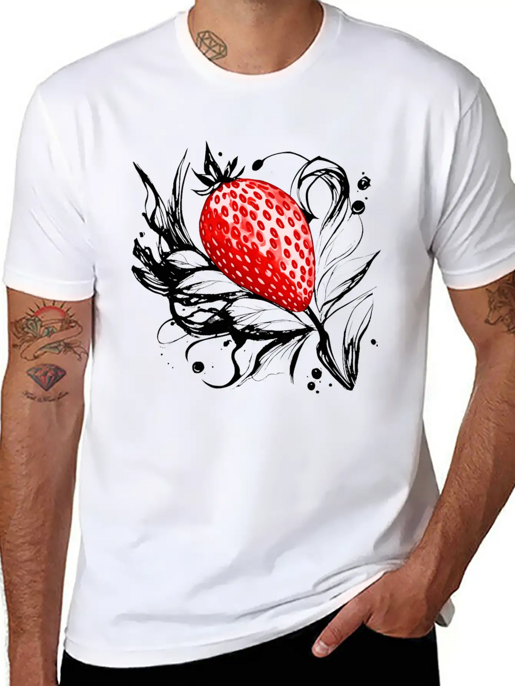 A Strawberry Ink Drawing Simple Everyday Graphic Tee – Lightweight Summer Wear