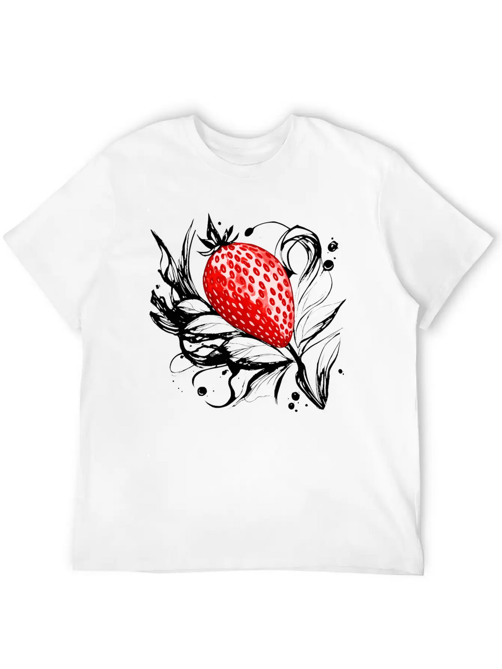 A Strawberry Ink Drawing Simple Everyday Graphic Tee – Lightweight Summer Wear
