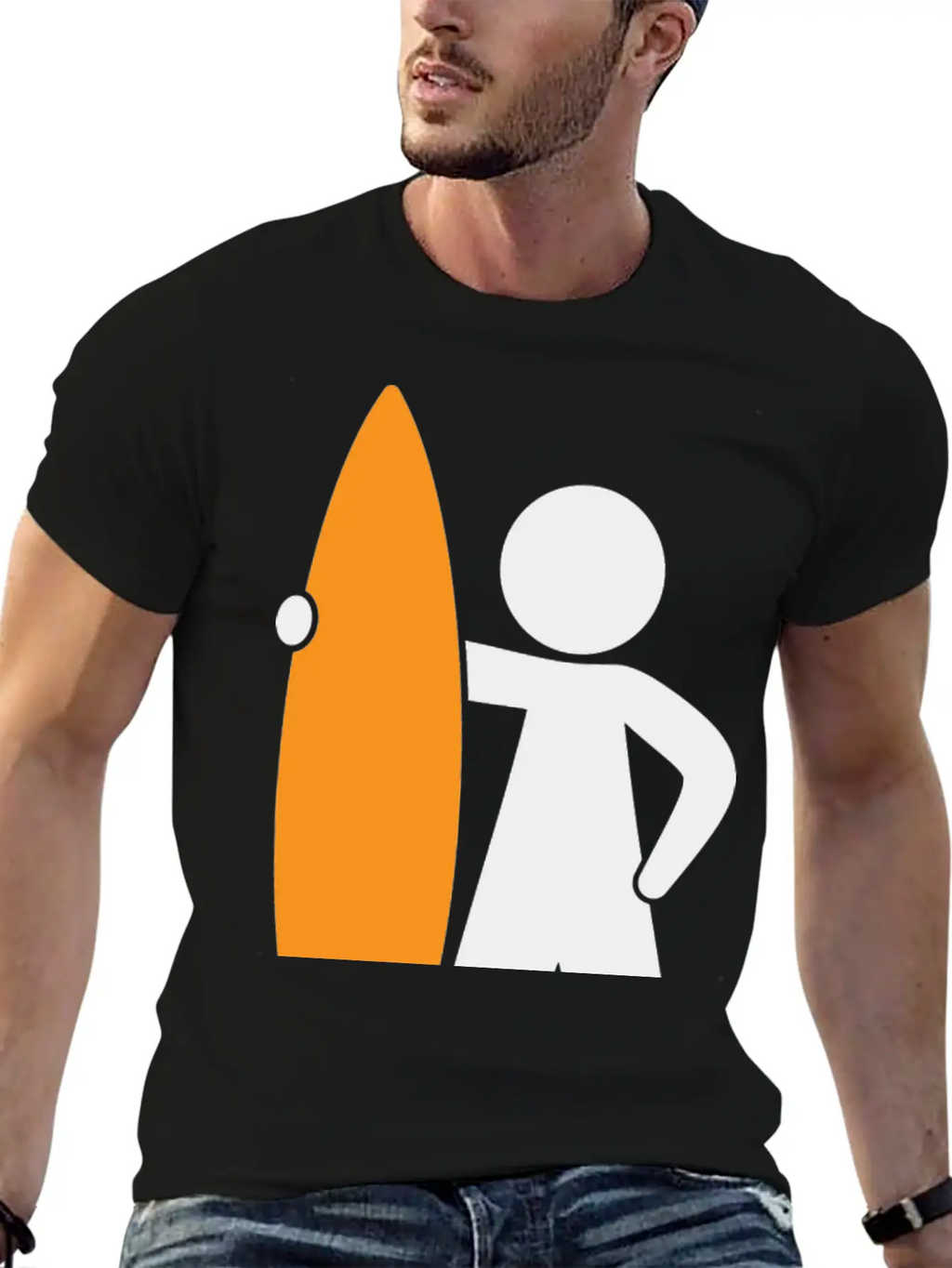 A Surfer With His Surfboard Timeless Short Sleeve Tee – Comfy And Minimalist Design