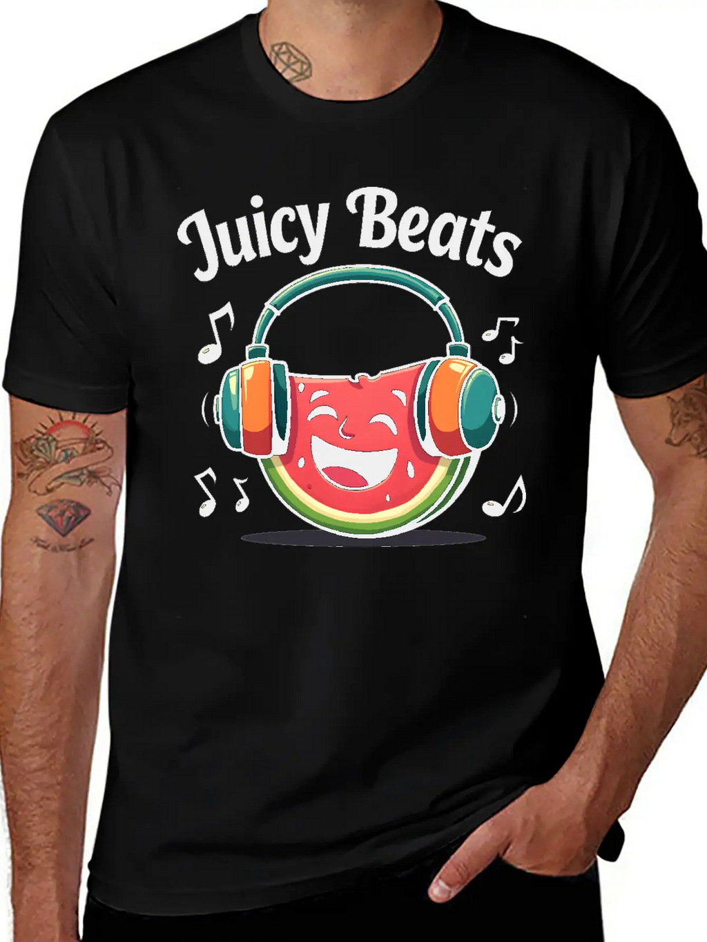 A Watermelon Slice With Headphones: "Juicy Beats" Classic Fit Graphic Tee For Daily Comfort – Unisex Cotton Shirt