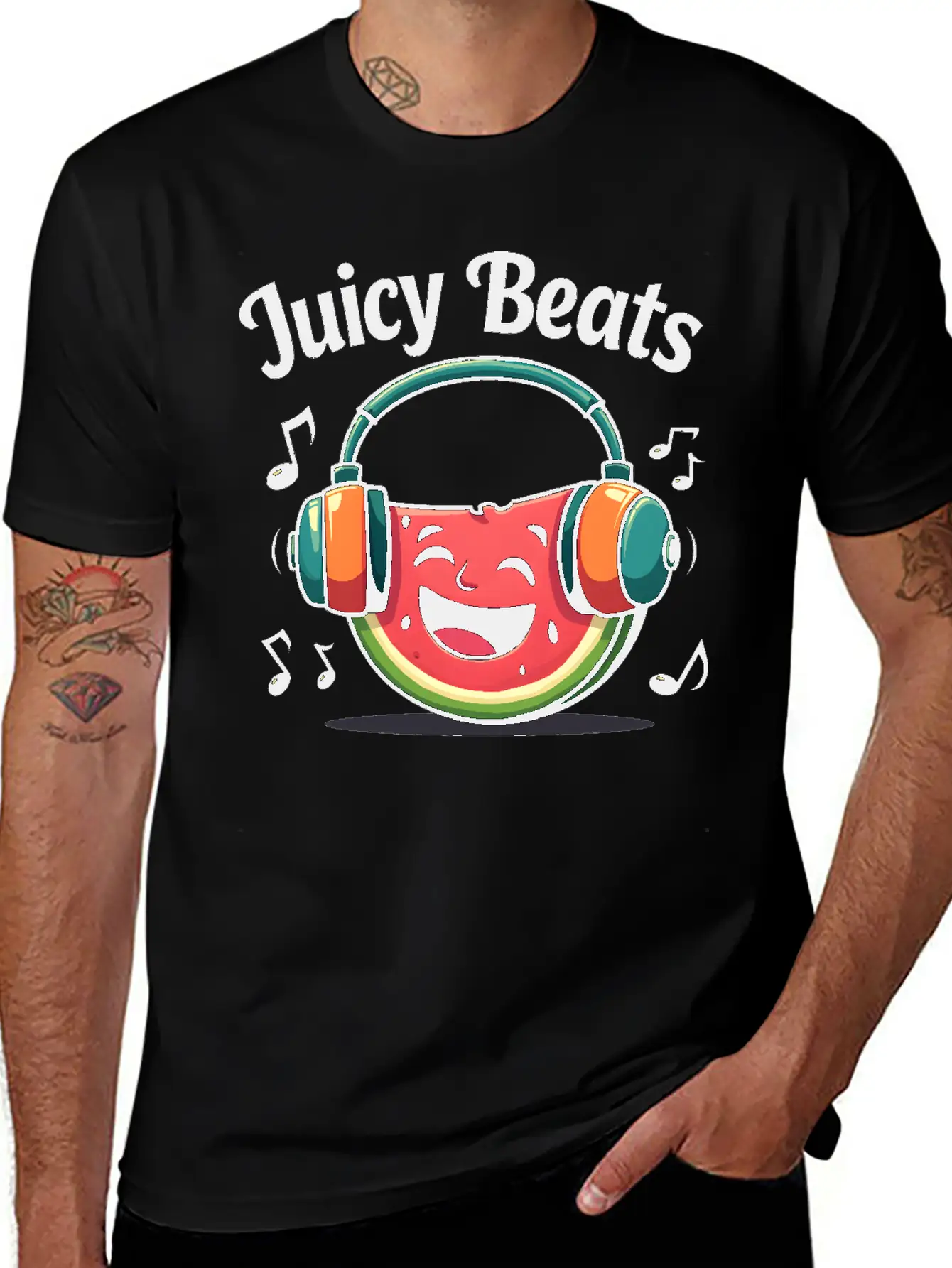 A Watermelon Slice With Headphones: "Juicy Beats" Classic Fit Graphic Tee For Daily Comfort – Unisex Cotton Shirt