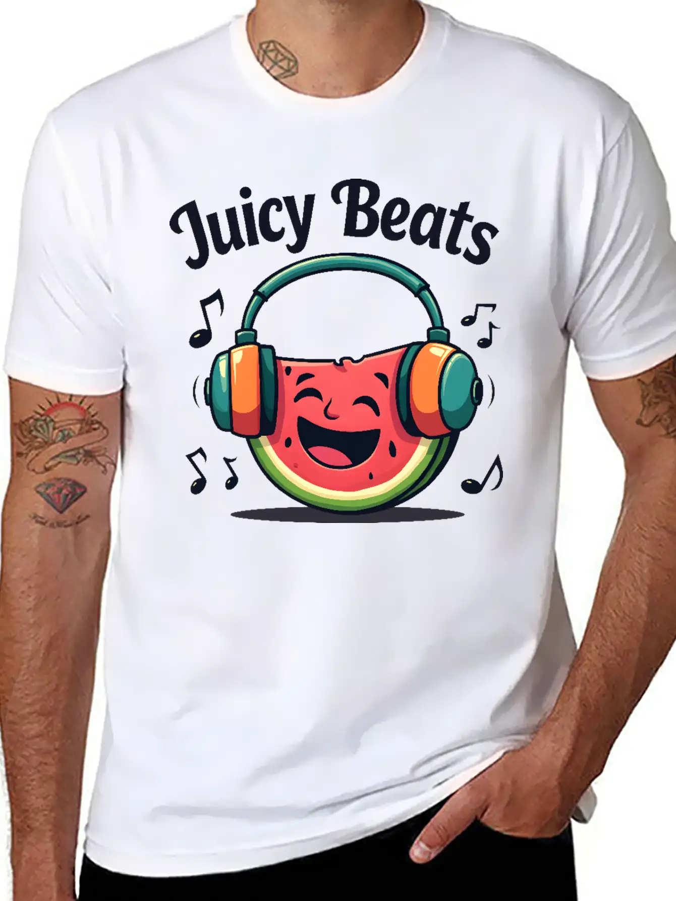 A Watermelon Slice With Headphones: "Juicy Beats" Classic Fit Graphic Tee For Daily Comfort – Unisex Cotton Shirt