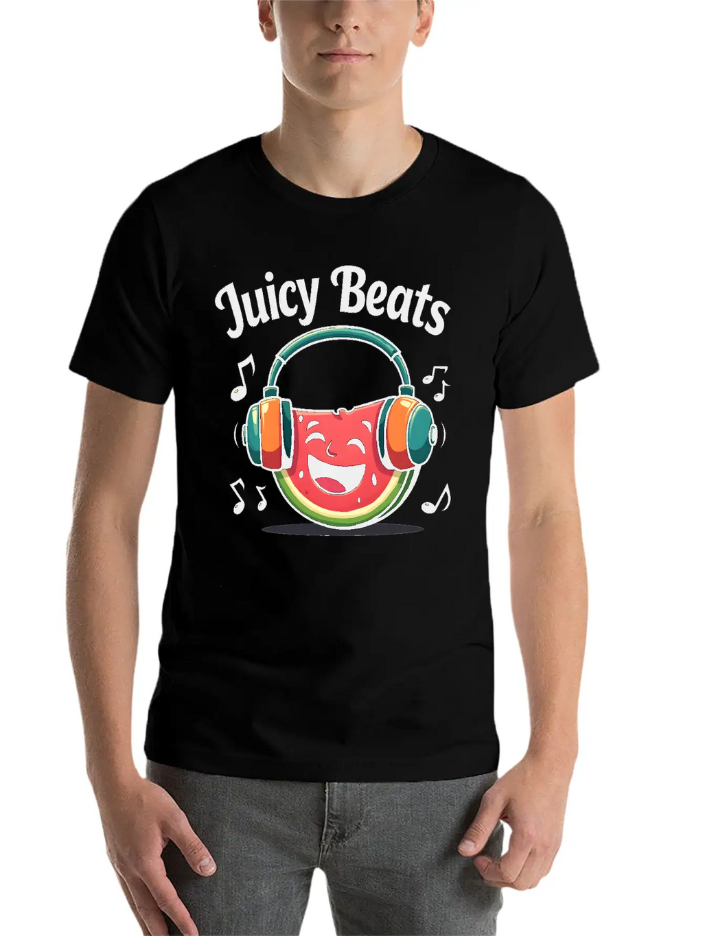 A Watermelon Slice With Headphones: "Juicy Beats" Classic Fit Graphic Tee For Daily Comfort – Unisex Cotton Shirt