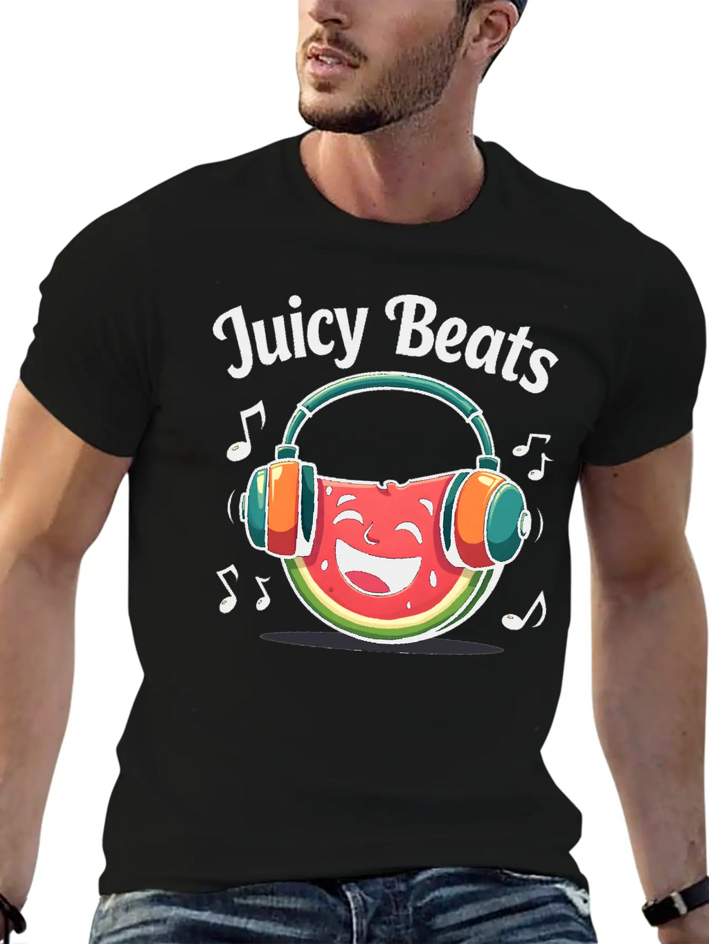 A Watermelon Slice With Headphones: "Juicy Beats" Classic Fit Graphic Tee For Daily Comfort – Unisex Cotton Shirt