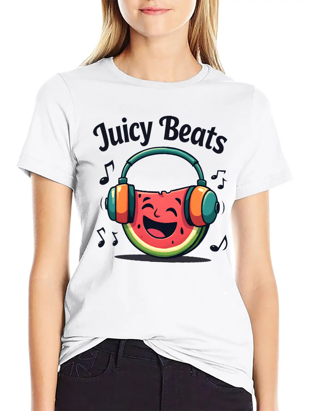 A Watermelon Slice With Headphones: "Juicy Beats" Classic Fit Graphic Tee For Daily Comfort – Unisex Cotton Shirt