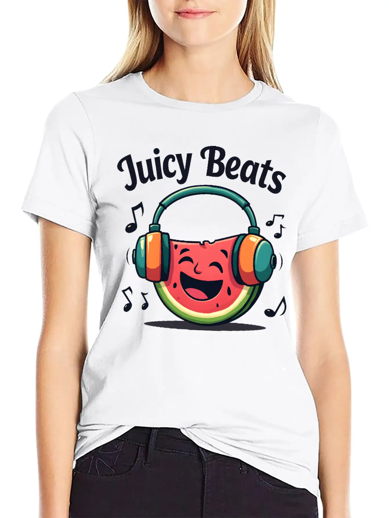 A Watermelon Slice With Headphones: "Juicy Beats" Classic Fit Graphic Tee For Daily Comfort – Unisex Cotton Shirt