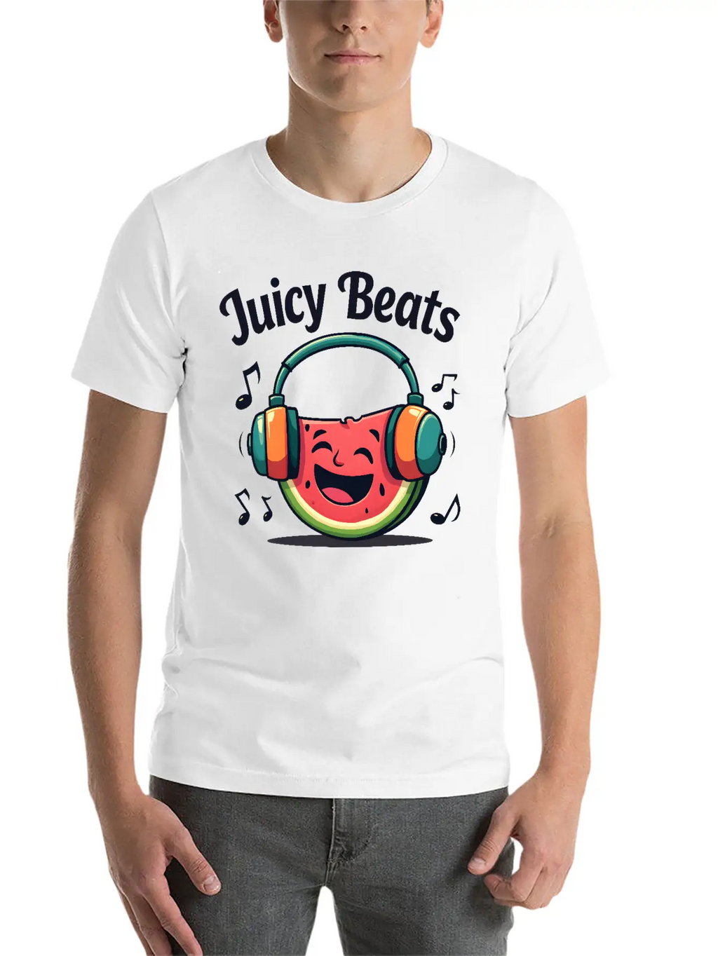 A Watermelon Slice With Headphones: "Juicy Beats" Classic Fit Graphic Tee For Daily Comfort – Unisex Cotton Shirt