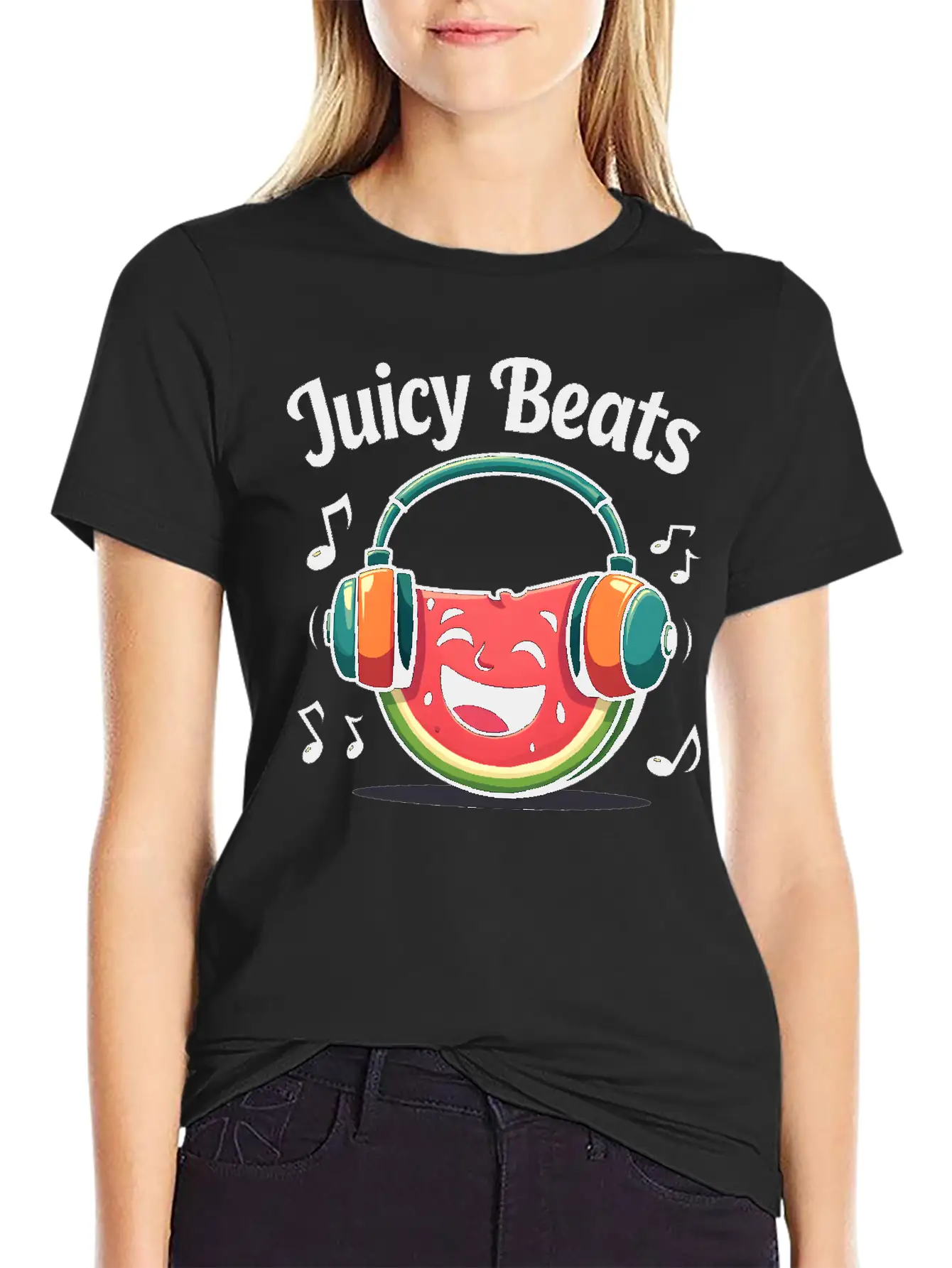 A Watermelon Slice With Headphones: "Juicy Beats" Classic Fit Graphic Tee For Daily Comfort – Unisex Cotton Shirt