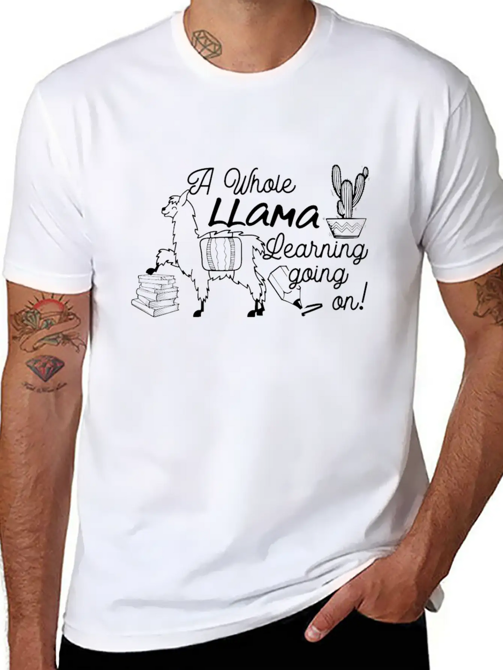 A Whole Llama Learning Going Back To School Classic Crew Neck Graphic Tee – Everyday Minimal Look