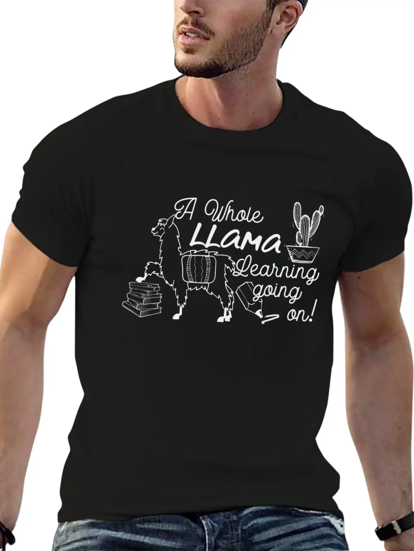 A Whole Llama Learning Going Back To School Classic Crew Neck Graphic Tee – Everyday Minimal Look