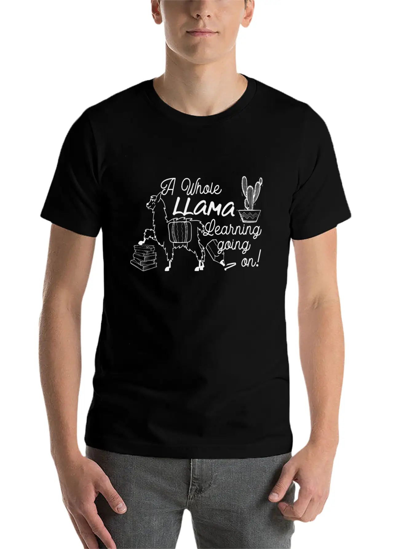 A Whole Llama Learning Going Back To School Classic Crew Neck Graphic Tee – Everyday Minimal Look