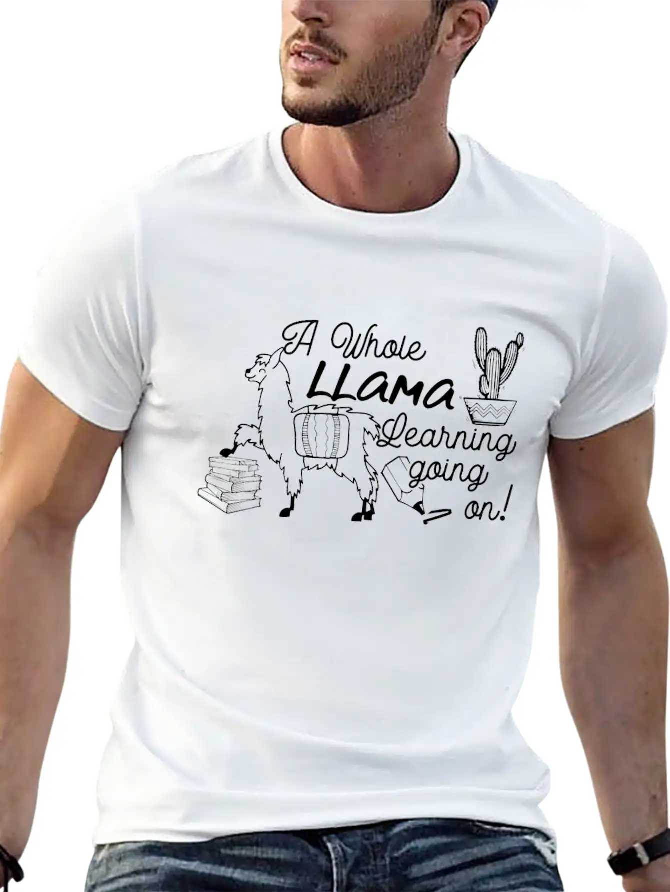 A Whole Llama Learning Going Back To School Classic Crew Neck Graphic Tee – Everyday Minimal Look