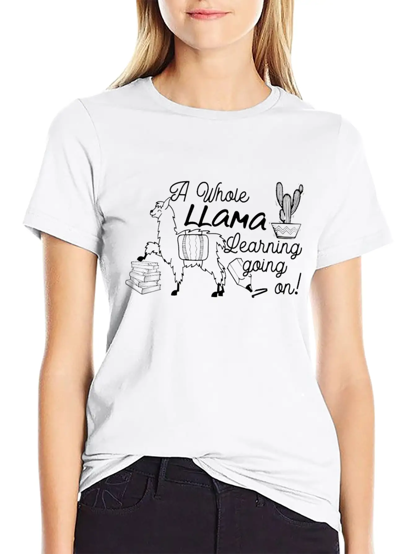 A Whole Llama Learning Going Back To School Classic Crew Neck Graphic Tee – Everyday Minimal Look