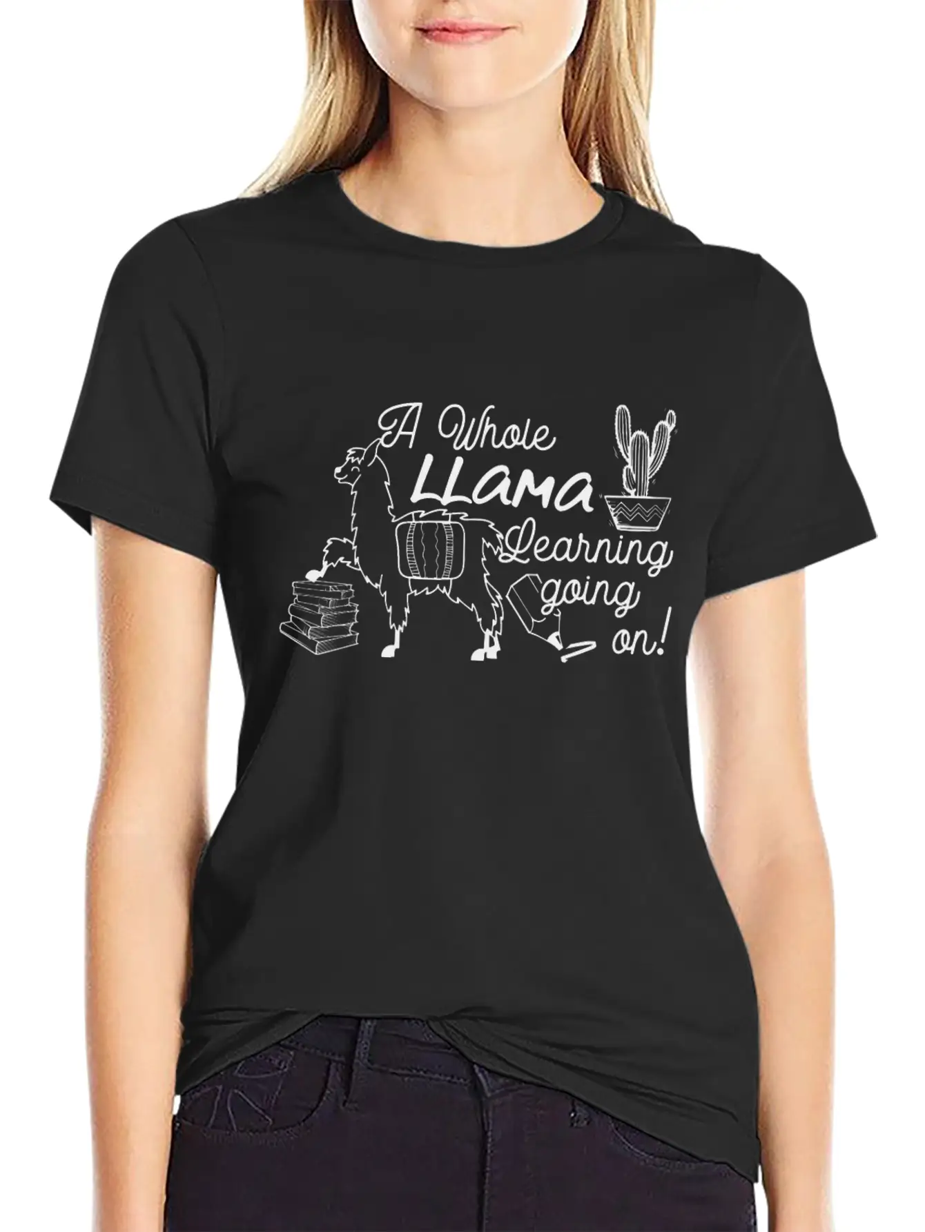 A Whole Llama Learning Going Back To School Classic Crew Neck Graphic Tee – Everyday Minimal Look