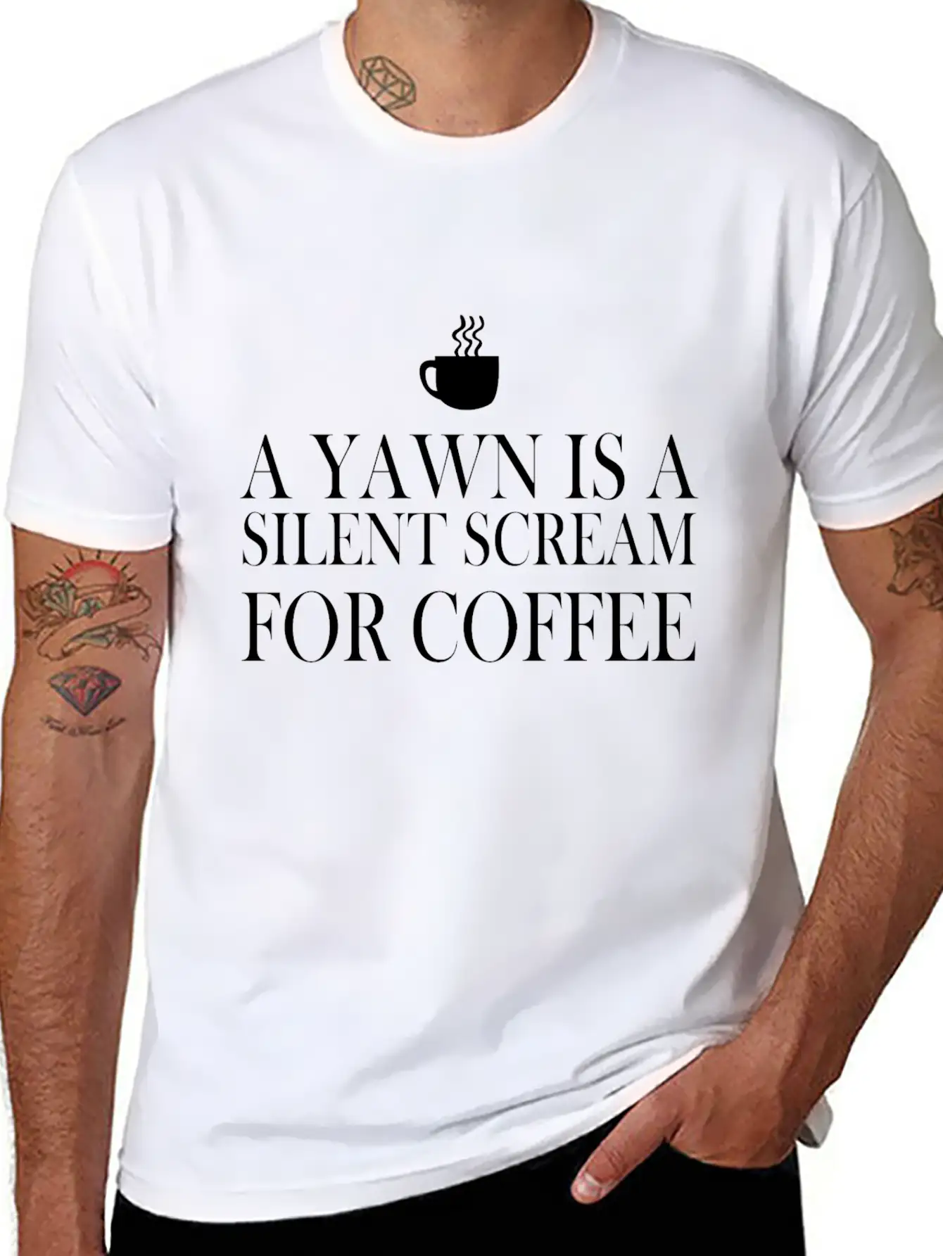 A Yawn Is A Silent Scream For Coffee Classic Fit Graphic Tee For Daily Comfort – Unisex Cotton Shirt