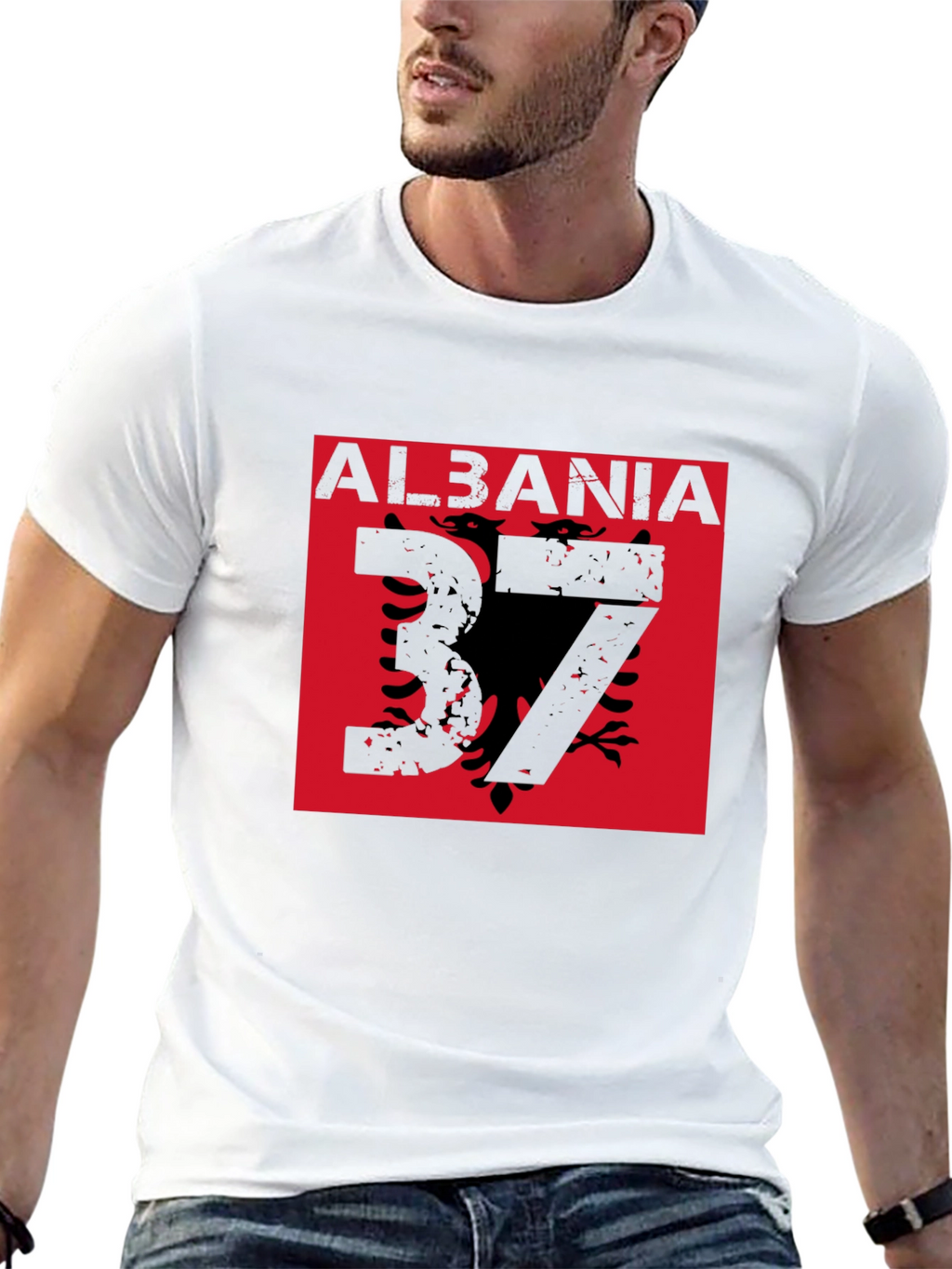 Albania Flag Graphic Tee - Black T-Shirt