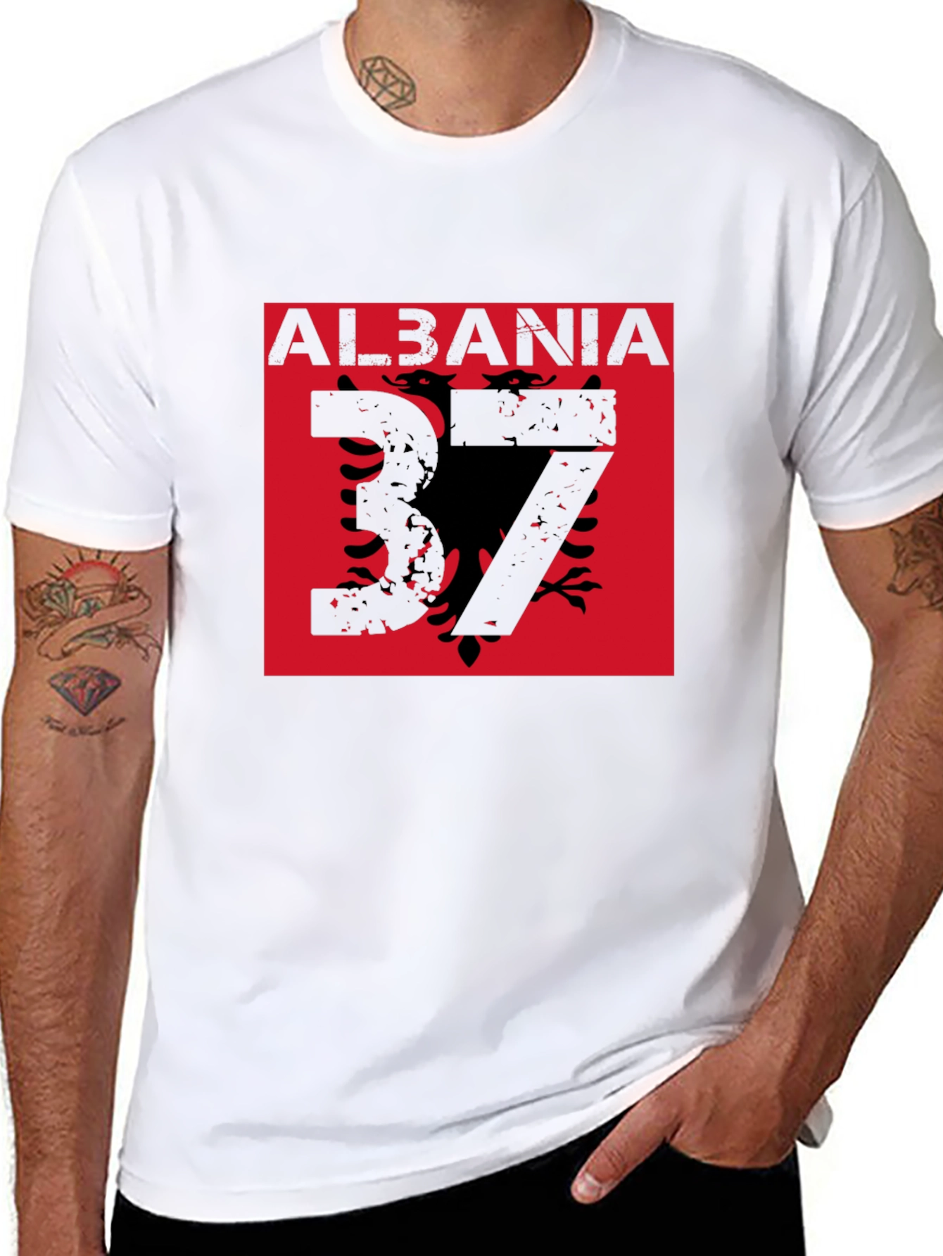 Albania Flag Graphic Tee - Black T-Shirt
