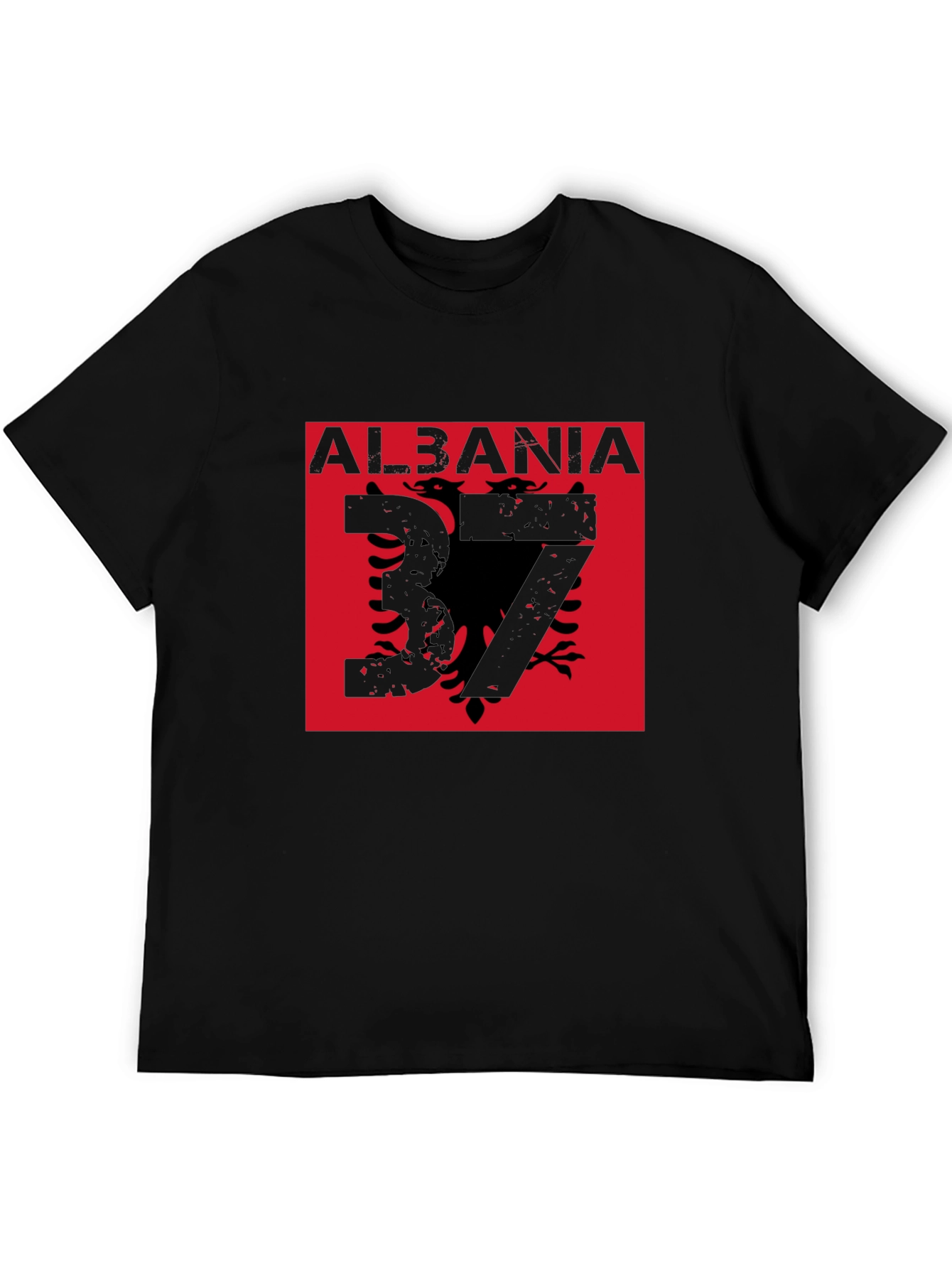 Albania Flag Graphic Tee - Black T-Shirt