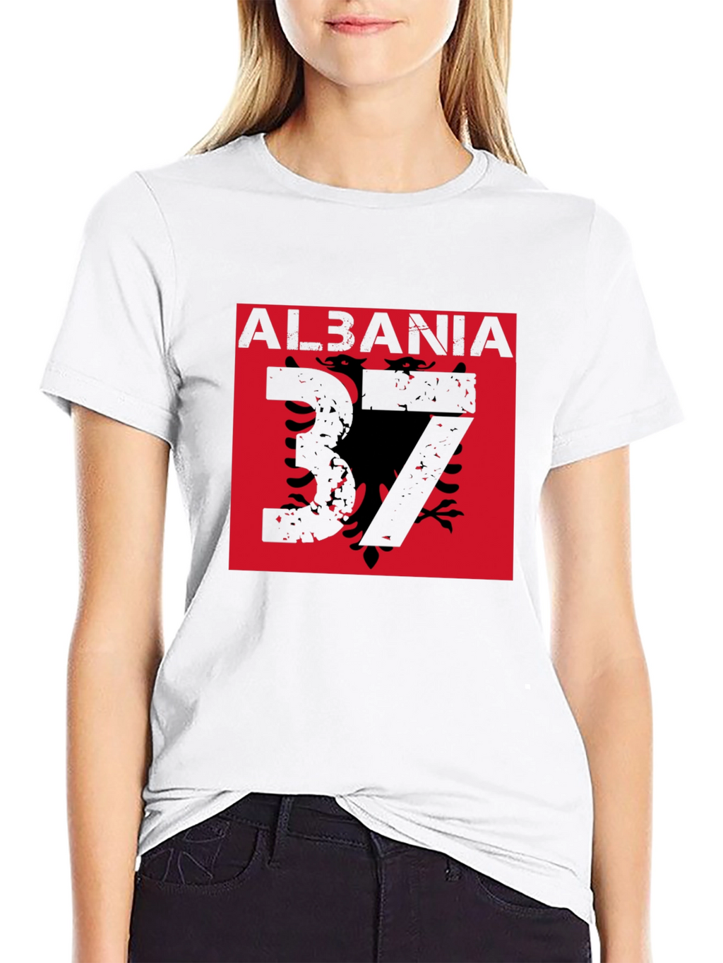 Albania Flag Graphic Tee - Black T-Shirt